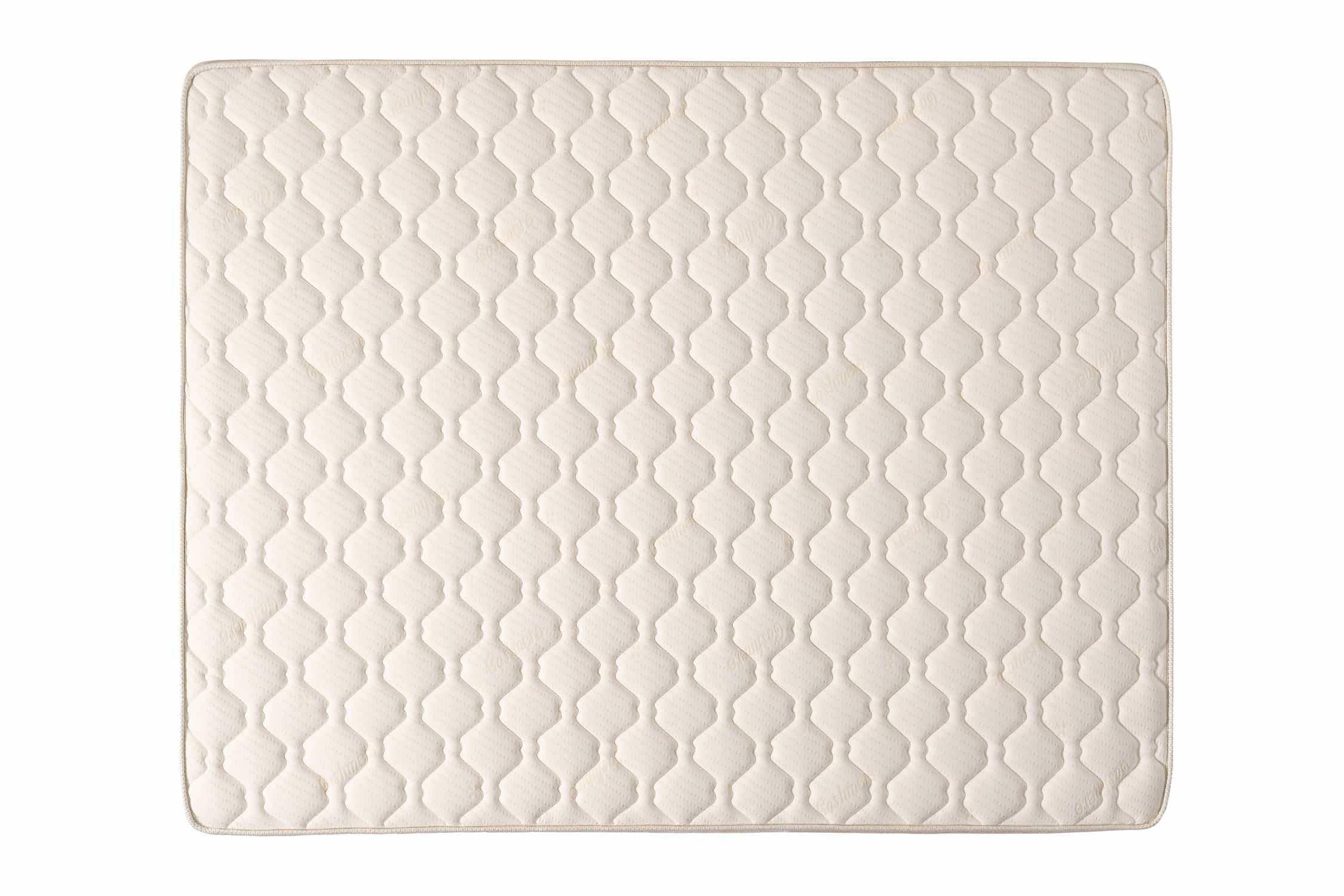 Vista superior de un colchón blanco. La superficie tiene un patrón ondulado.