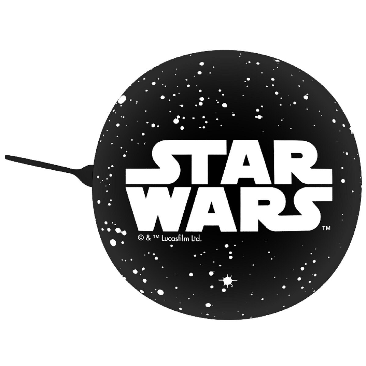 Ein Star Wars Logo auf schwarzem Hintergrund mit weißem Sternenhimmel.