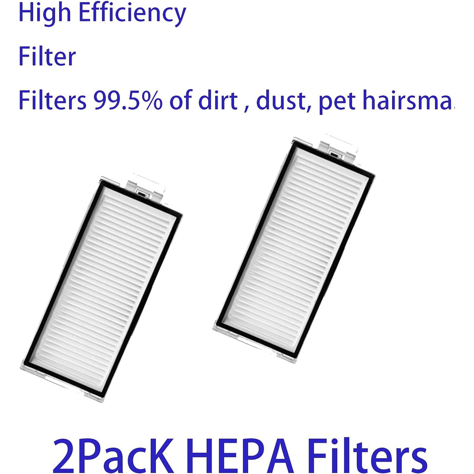 Zwei HEPA-Filter mit Rahmen auf weißem Hintergrund, beschriftet als 2er-Pack HEPA-Filter.