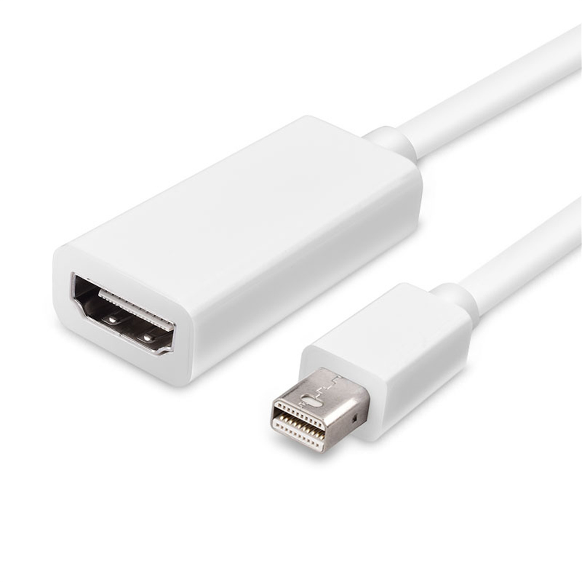 Weißes Adapterkabel mit HDMI- und Mini-DP-Anschlüssen.