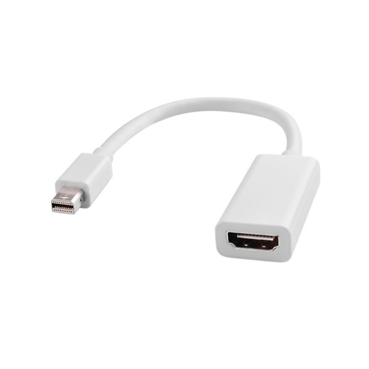 Weißer Adapter mit Mini DisplayPort und HDMI-Anschluss.
