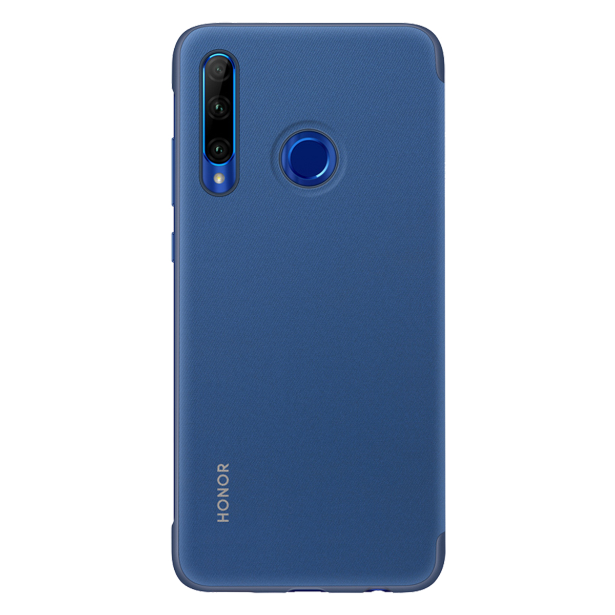 Custodia blu per telefono con retro strutturato e ritaglio per la fotocamera. HONOR in basso.