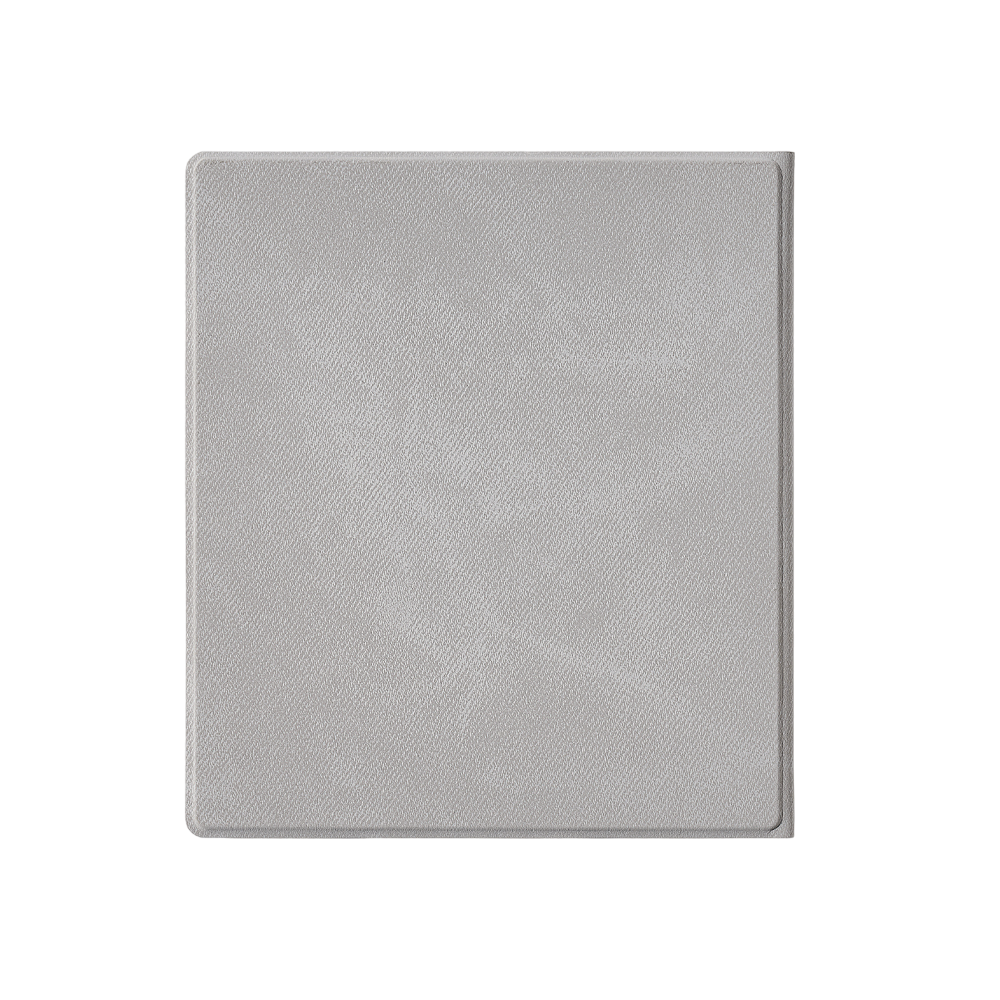 Eine hellgraue Boox Tablet-Hülle. Die Hülle ist geschlossen, das Boox-Logo ist sichtbar.