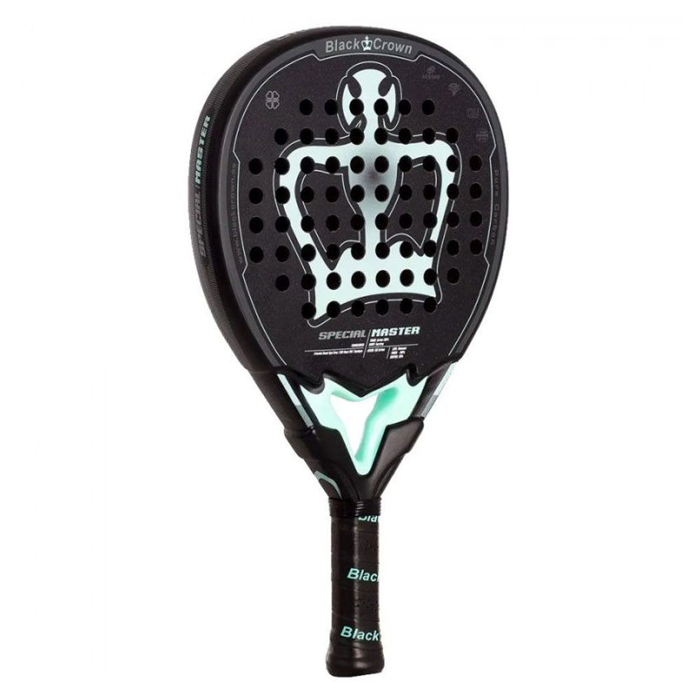 Raqueta de pádel negra con diseño de corona y texto Special Master en blanco.