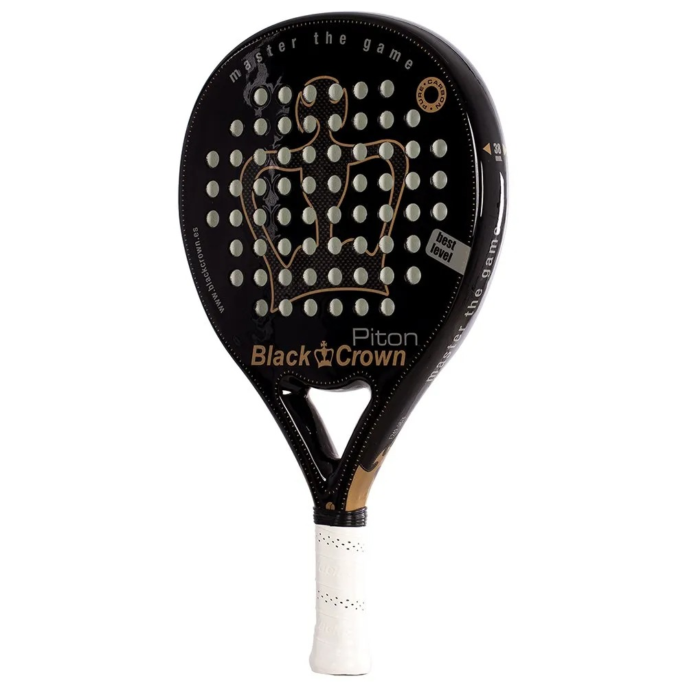 Racchetta da padel Black Crown. Logo corona e testo dorati. Manico bianco.