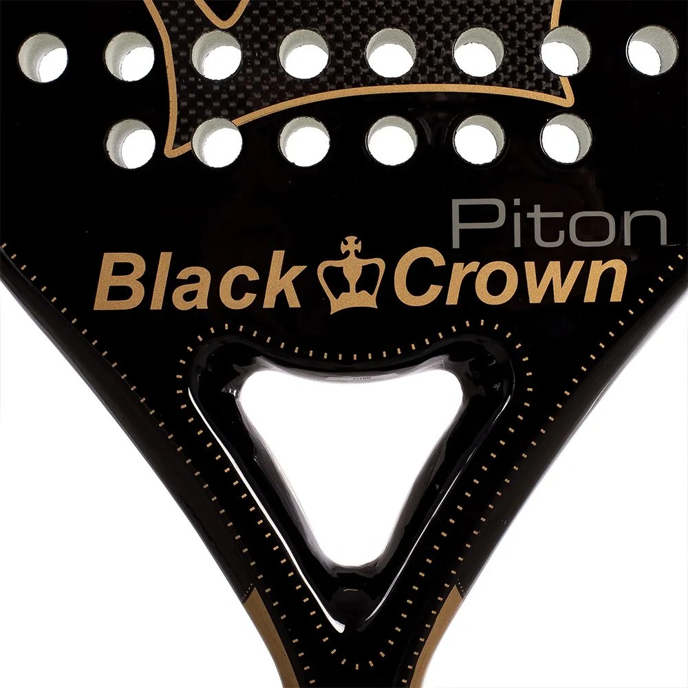 Racchetta da padel Black Crown. Logo corona e testo dorati. Il logo corona è visibile.