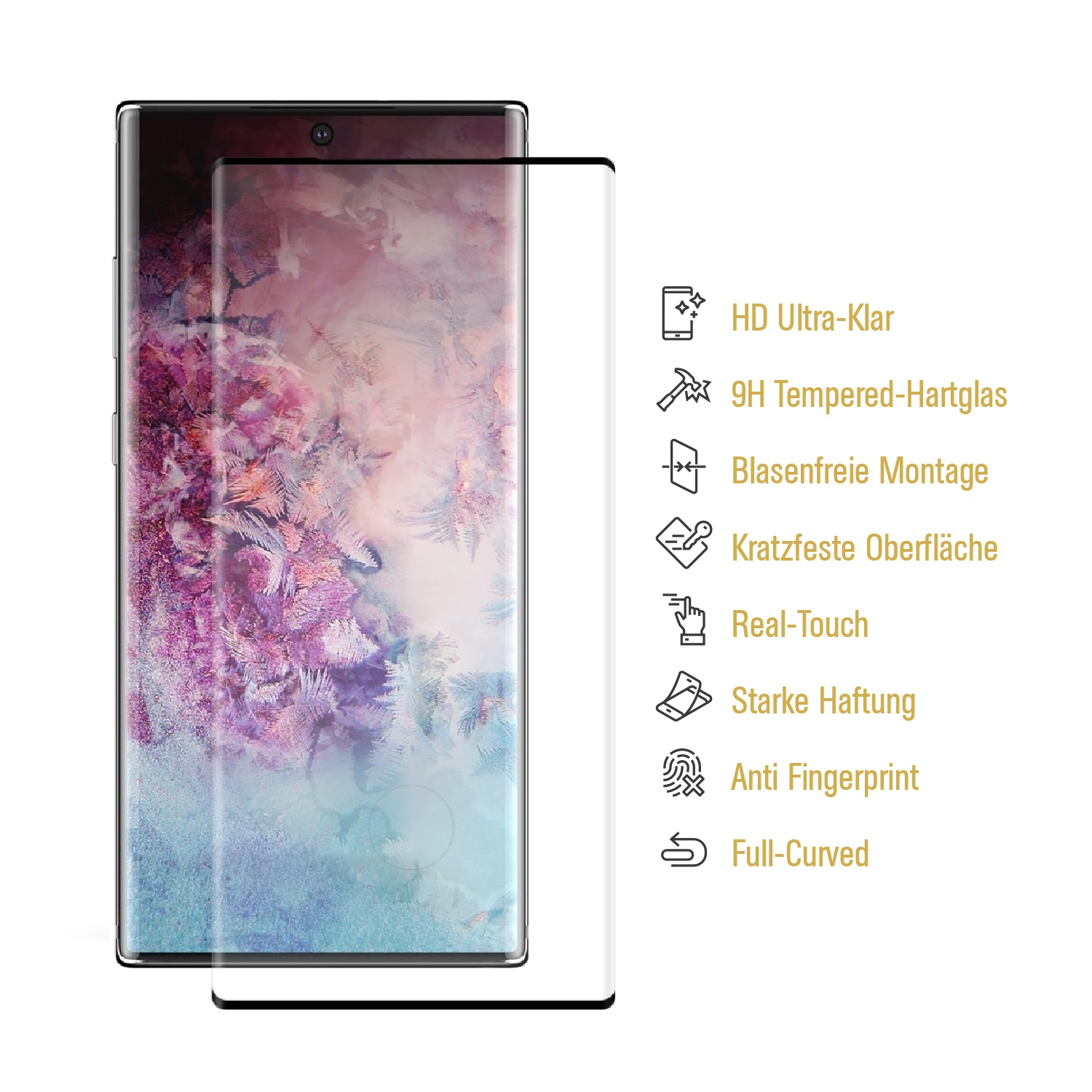 Telefon mit Displayschutz. Rechte Seite zeigt Schutzfolie.