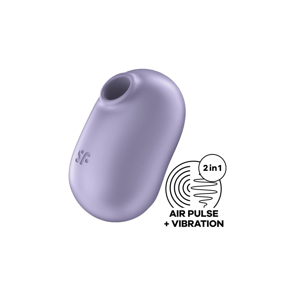 Ein lilafarbenes Sexspielzeug mit 2-in-1-Luftpuls- und Vibrationsfunktion, mit Logo.