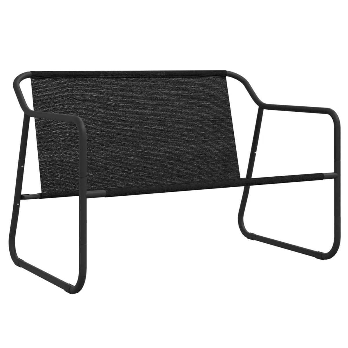 Schwarzer Outdoor-Stuhl mit schwarzem Netzrücken. Weißer Hintergrund.