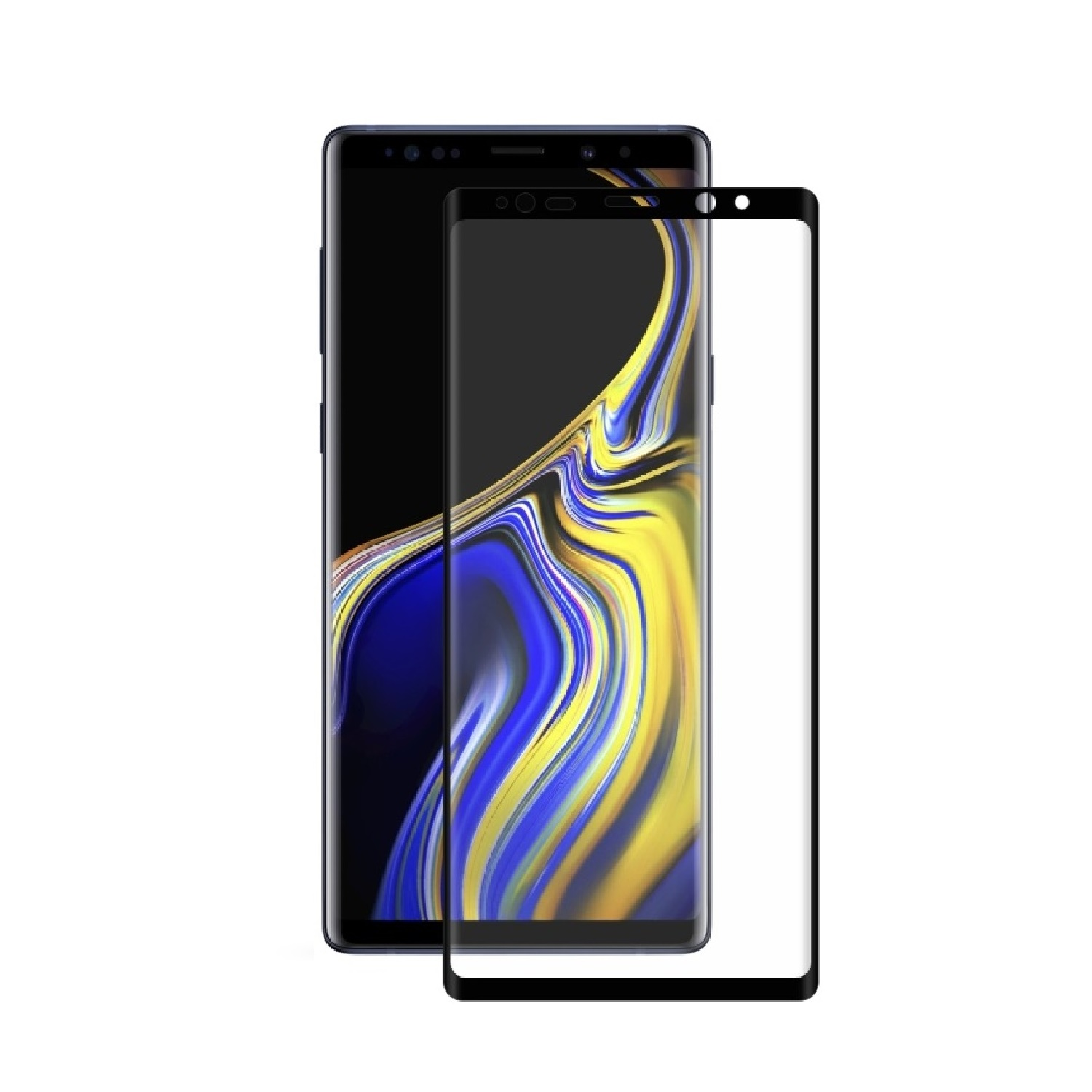 Ein Smartphone mit Displayschutzfolie. Das Telefon zeigt ein farbenfrohes abstraktes Bild. Der Displayschutz ist transparent.