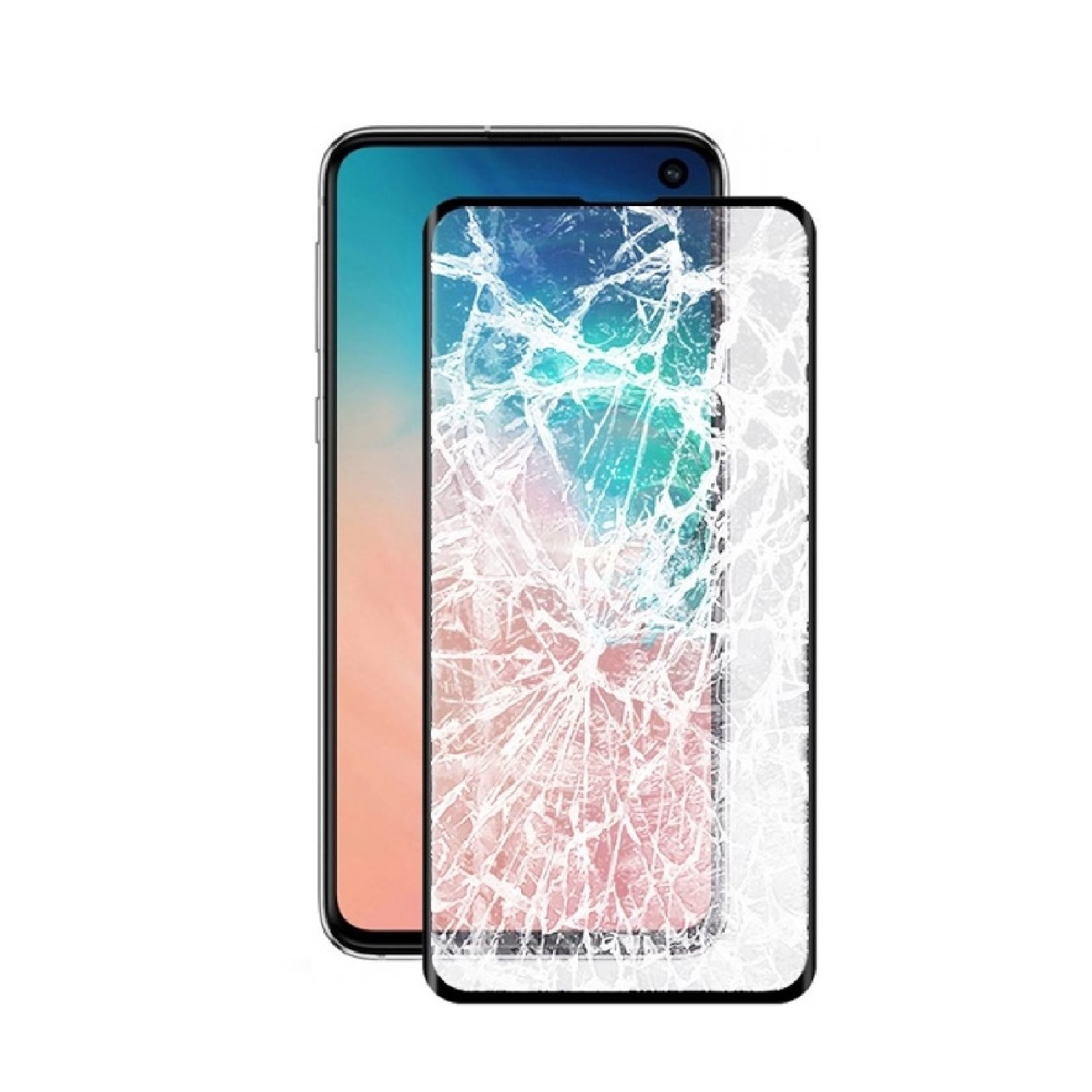 Smartphone mit Displayschutz. Die Folie ist gerissen und zeigt einen kaputten Bildschirm.