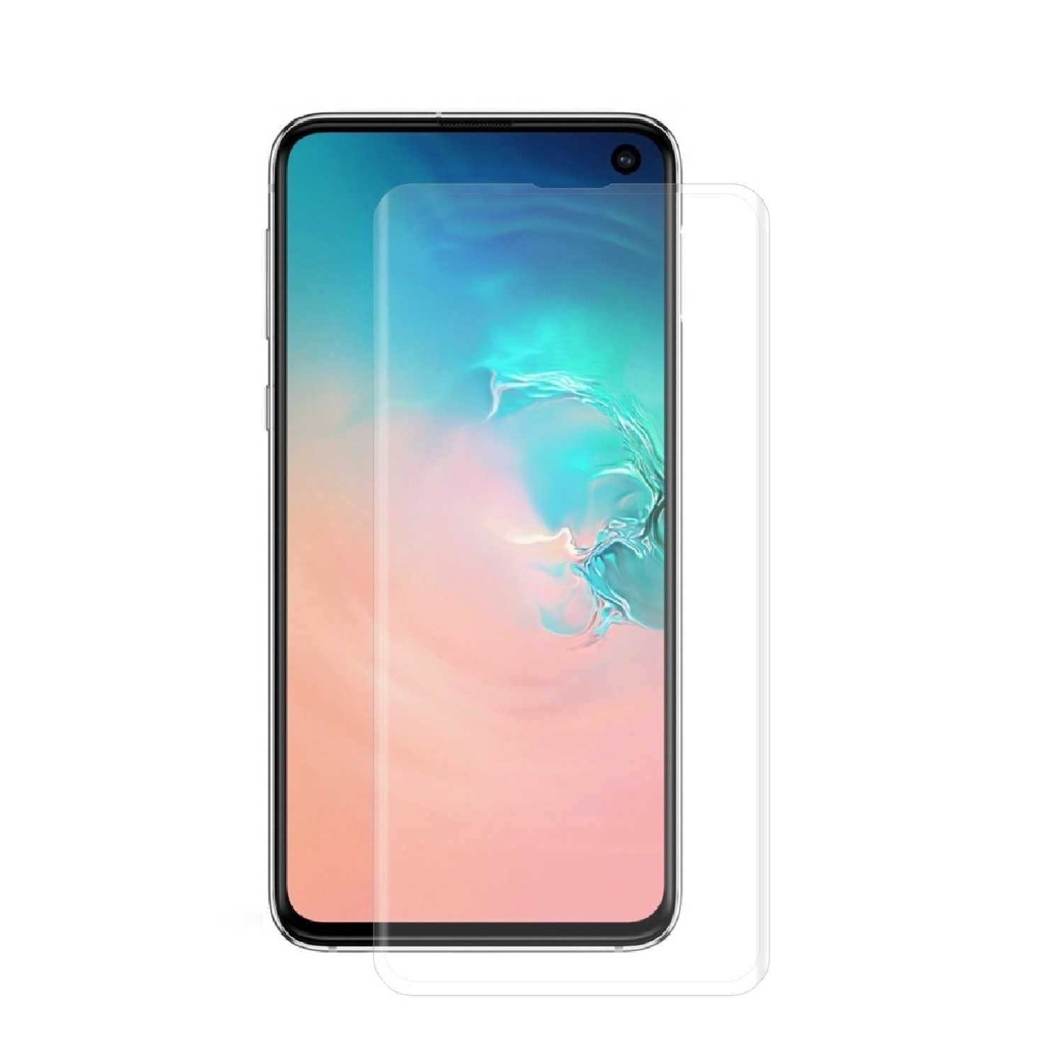 Smartphone mit Displayschutzfolie. Der Schutz bedeckt den Bildschirm. Weißer Hintergrund.
