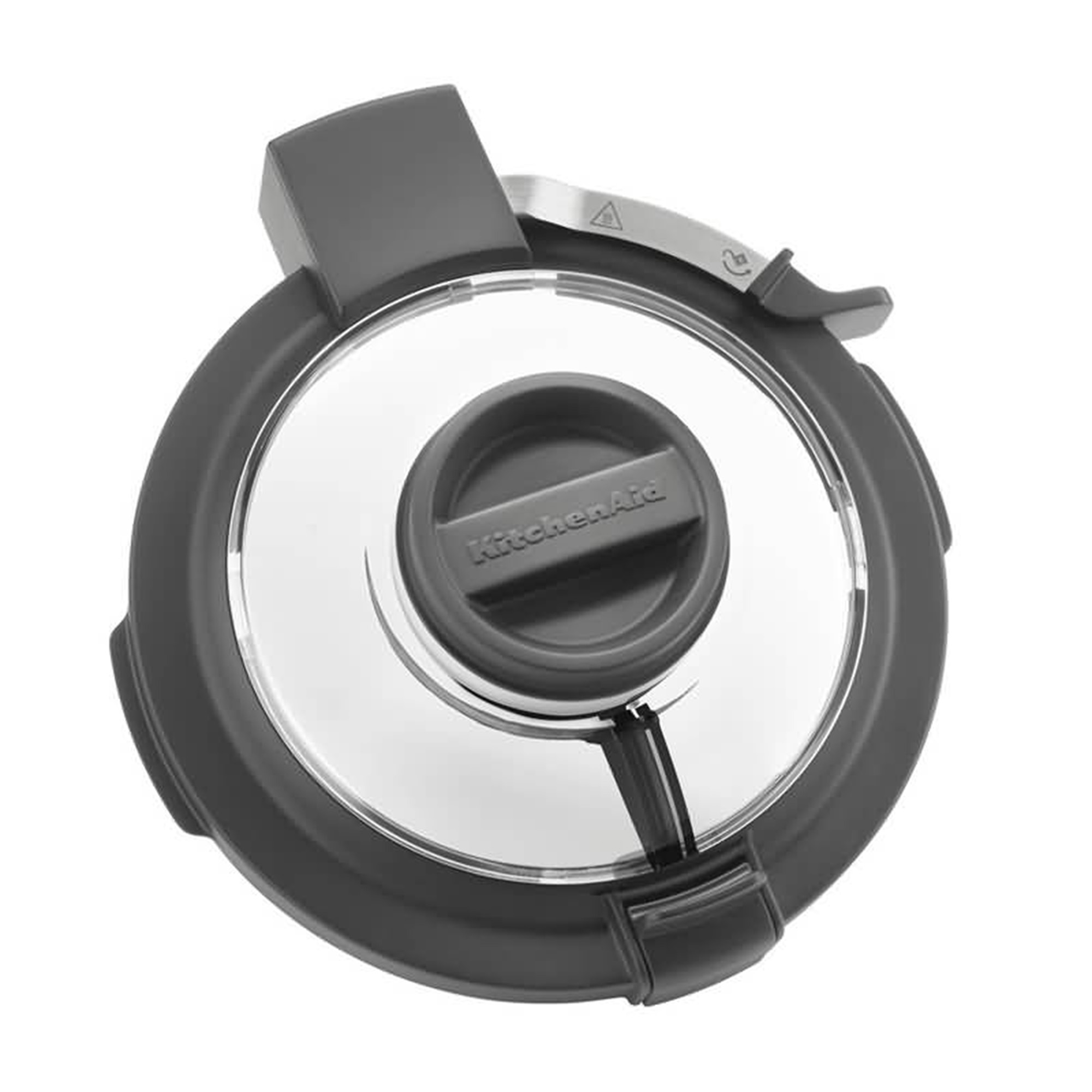 KitchenAid-Küchenmaschinen-Deckel. Der Deckel ist dunkelgrau mit silberfarbenem Zentrum.