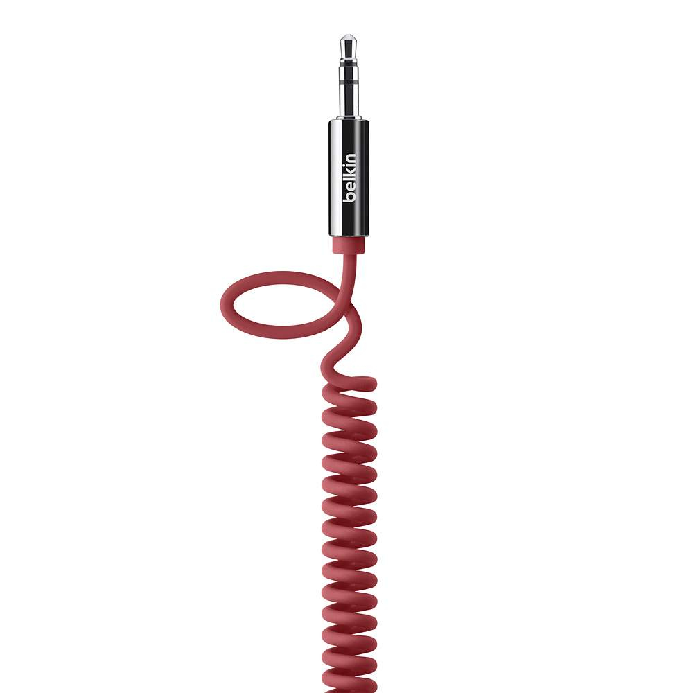 Cavo Belkin rosso a spirale con jack da 3,5 mm.
