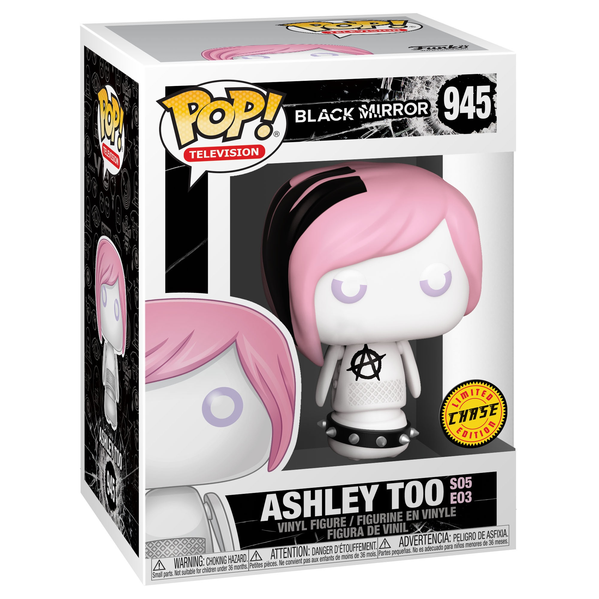 Figurka Funko Pop Ashley Too w pudełku. Czarne i różowe włosy, czarny strój.