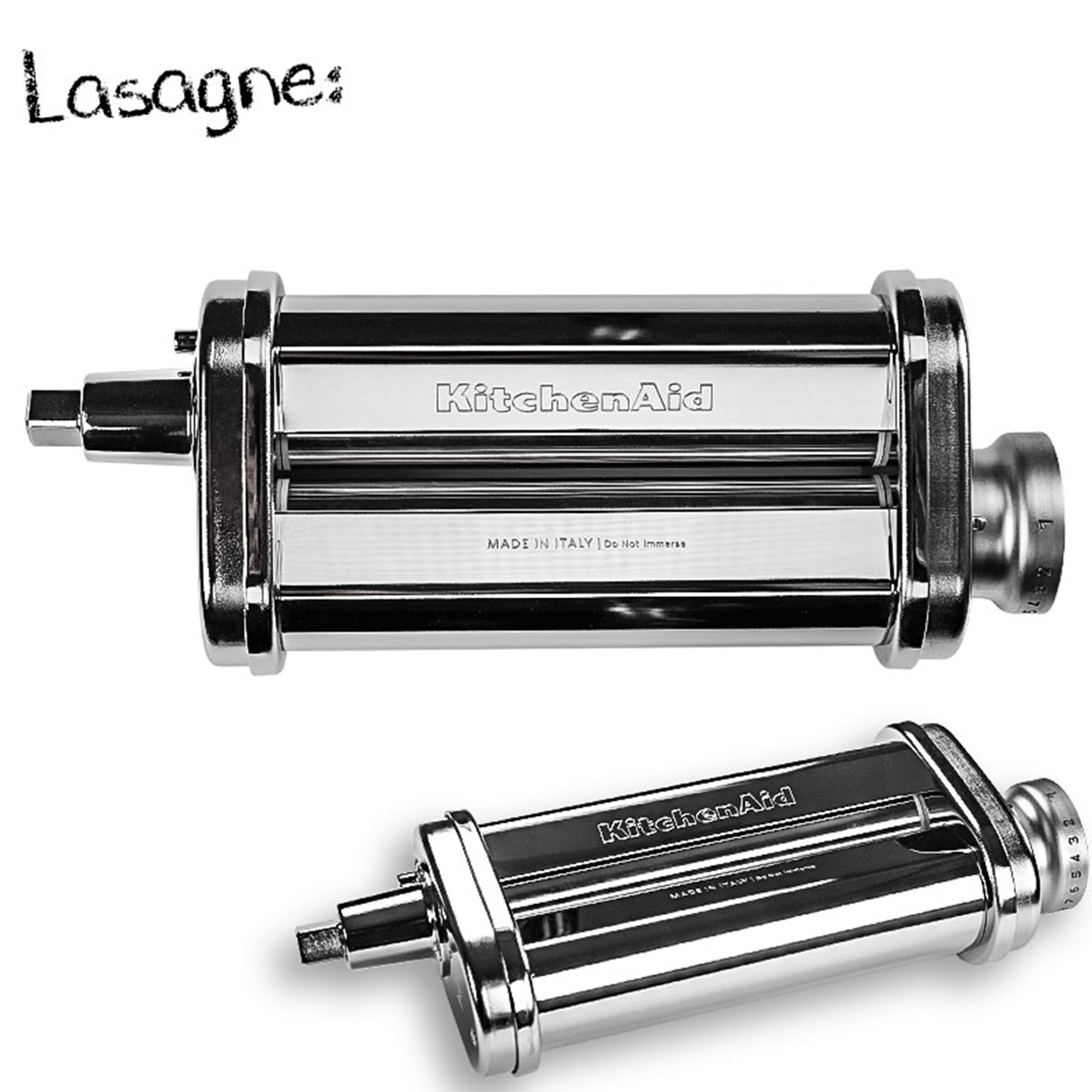KitchenAid-Nudelmaschine für Lasagne-Nudeln, mit zwei Ansichten.