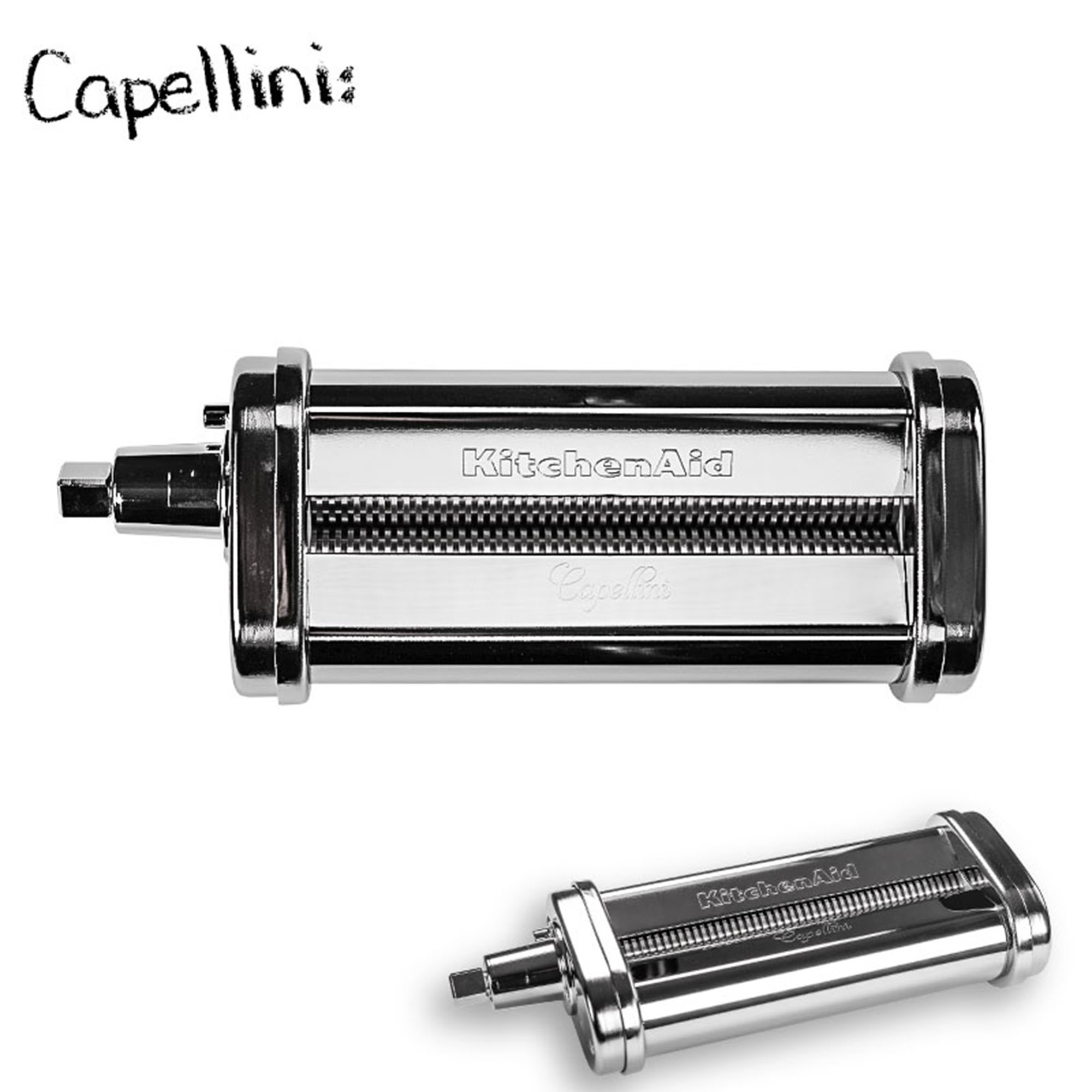 KitchenAid-Nudelmaschine für Capellini-Nudeln, mit zwei Ansichten.