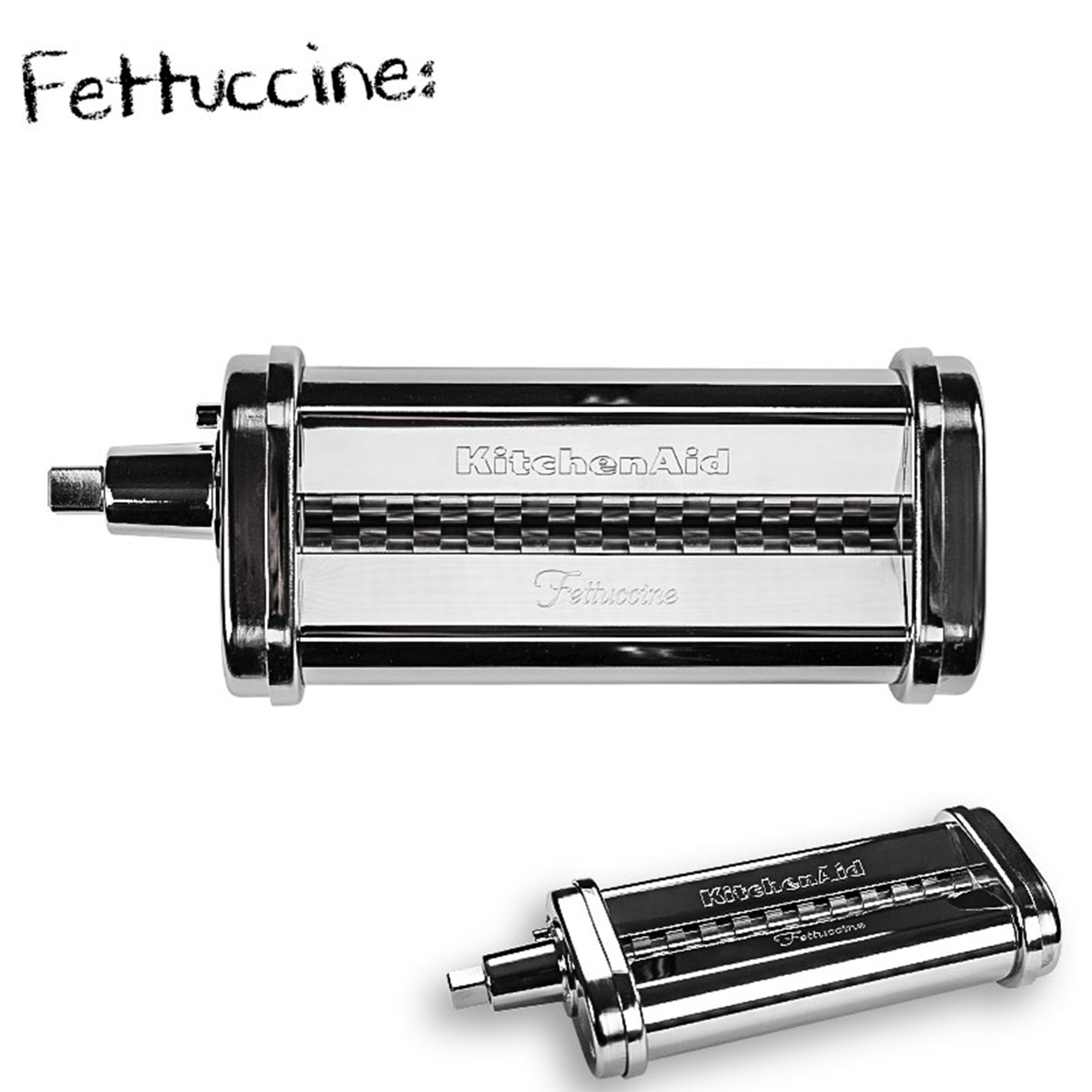 KitchenAid-Nudelmaschine für Fettuccine-Nudeln, mit zwei Ansichten.