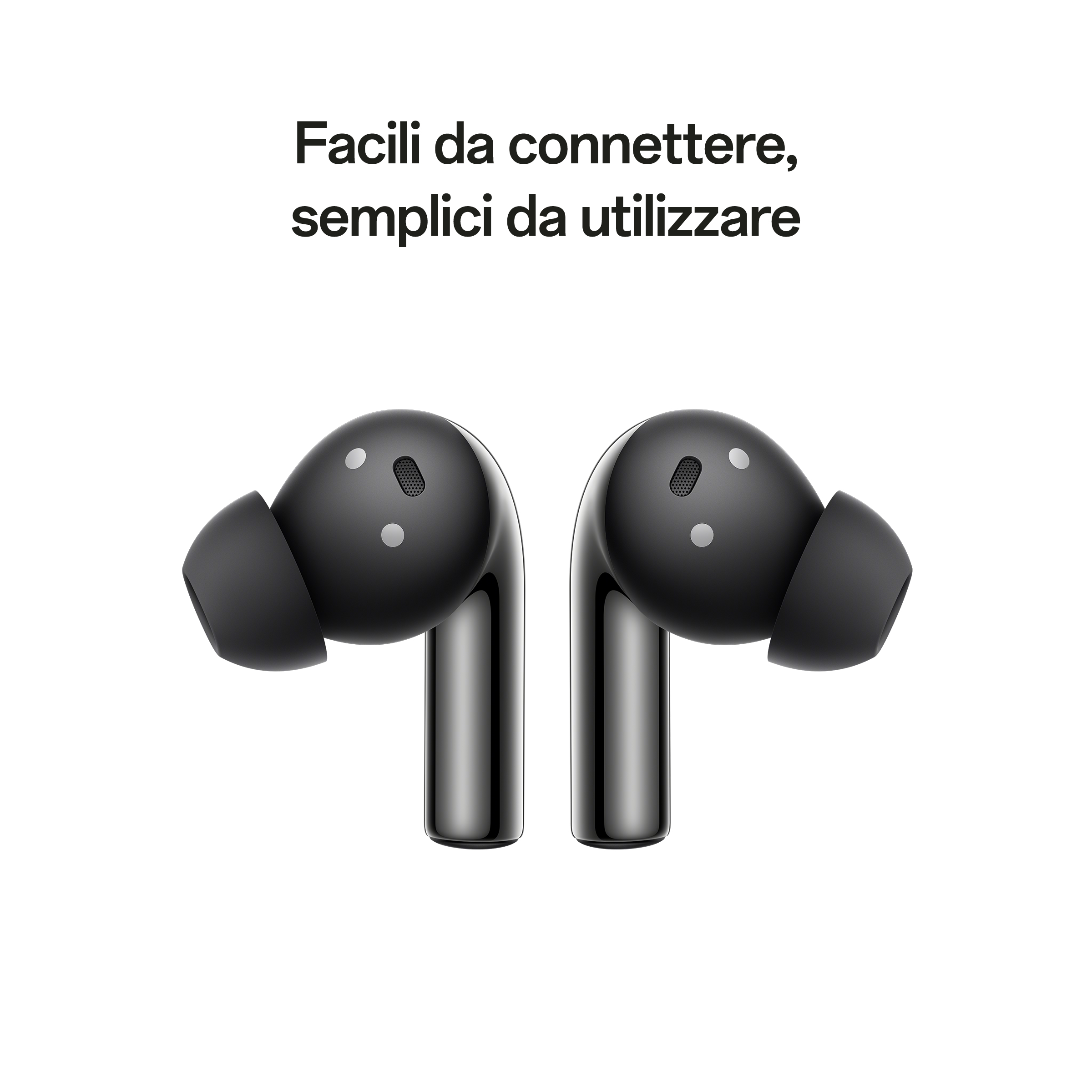 Dos auriculares inalámbricos negros. El texto superior dice 'Fáciles de conectar, sencillos de usar'.