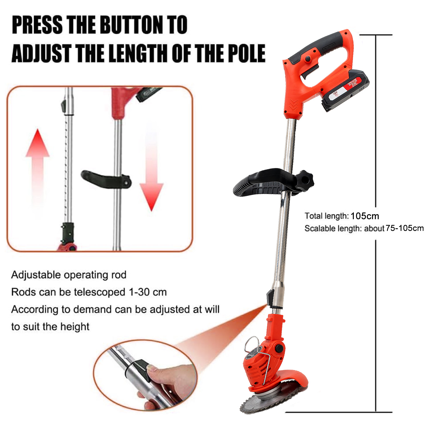 Pomarańczowo-czarny trymer do strun z tekstem, na białym tle.