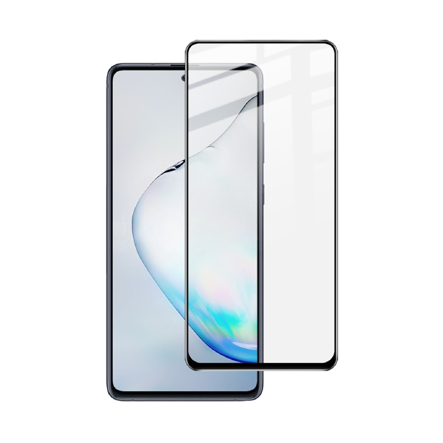 Ein Telefon mit einem Displayschutz und ein Displayschutz daneben.