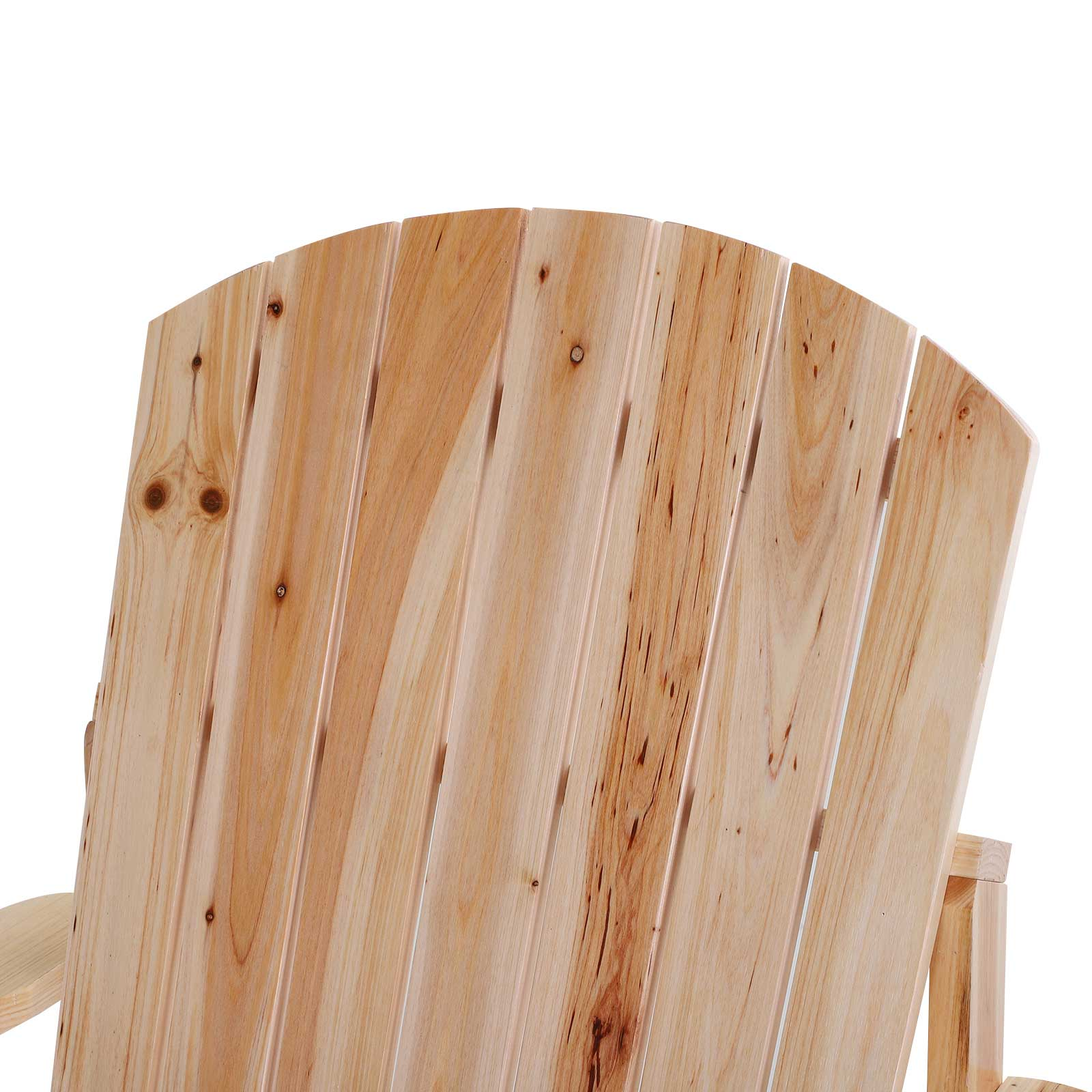 Stuhlrücken aus Holz mit vertikalen Lamellen. Das Holz ist hellbraun und hat Maserung.