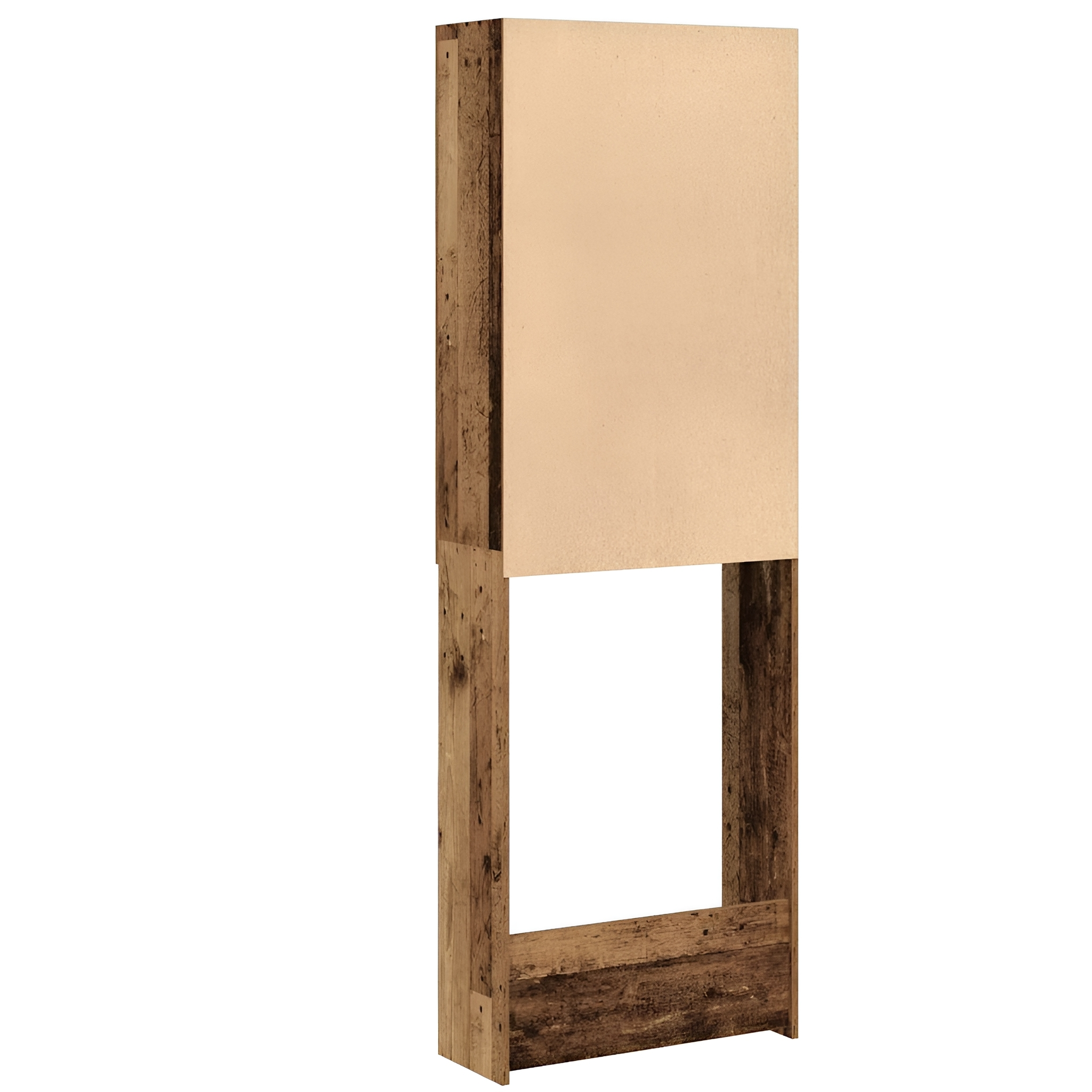 Holzschrank mit hellbrauner Platte. Es hat eine rechteckige Form und ist vertikal ausgerichtet.