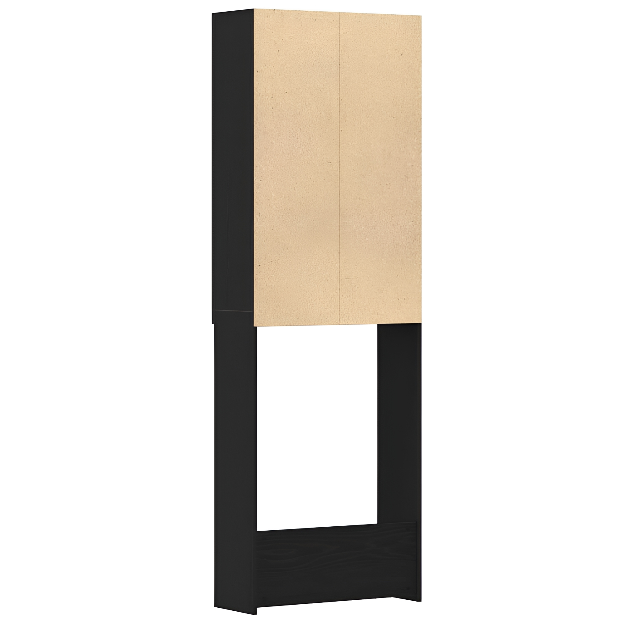 Schwarz-brauner Schrank, zwei Türen, weißer Hintergrund.