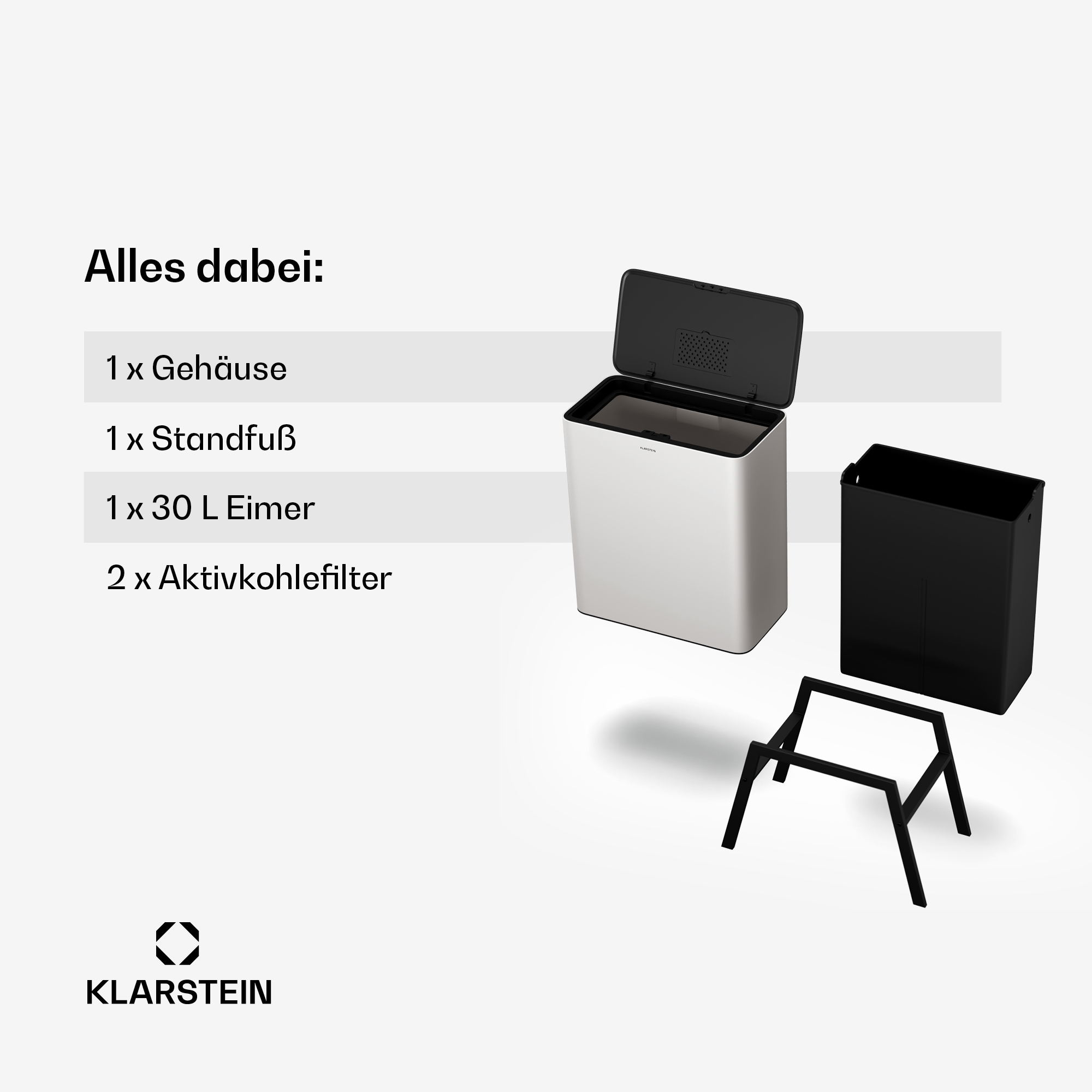 Küchenabfallbehälter mit Text auf Deutsch auf weißem Hintergrund.