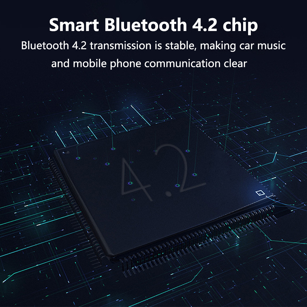 Nahaufnahme eines Mikrochips mit der Nummer 4.2, mit grünem und blauem Hintergrund.