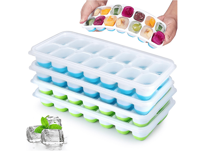 Tragbarer Eisbereiter Mit Deckel & Aufbewahrungsbox – 48 Eiswürfel Auf Knopfdruck, 2-in-1 Design, Lebensmittelecht, Stapelbar