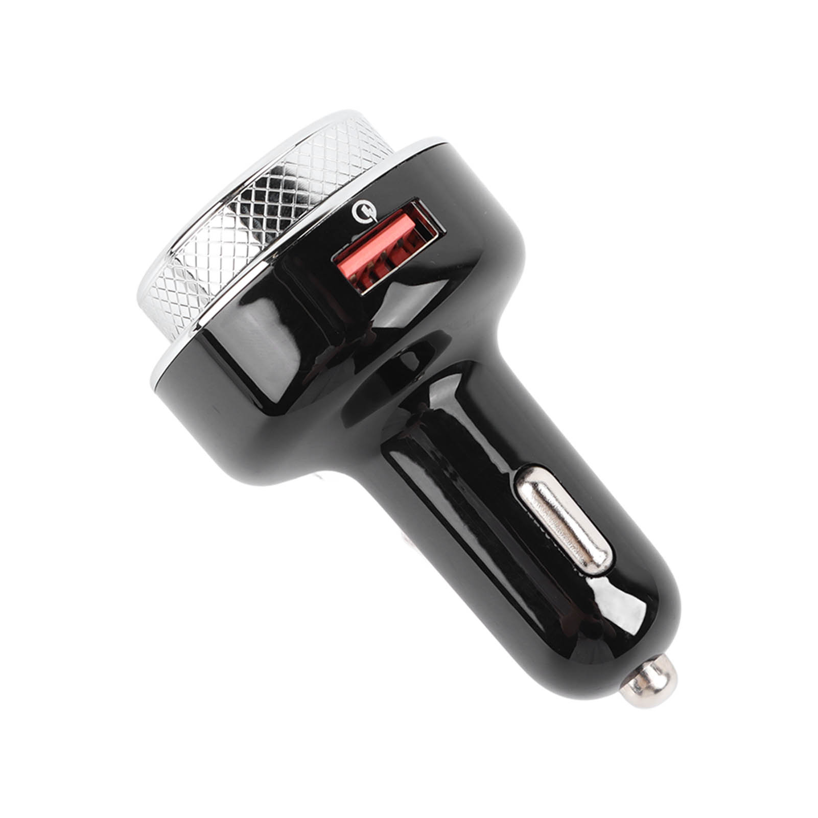 Schwarzes Autozubehör mit silbernem Oberteil und rotem USB-Anschluss.