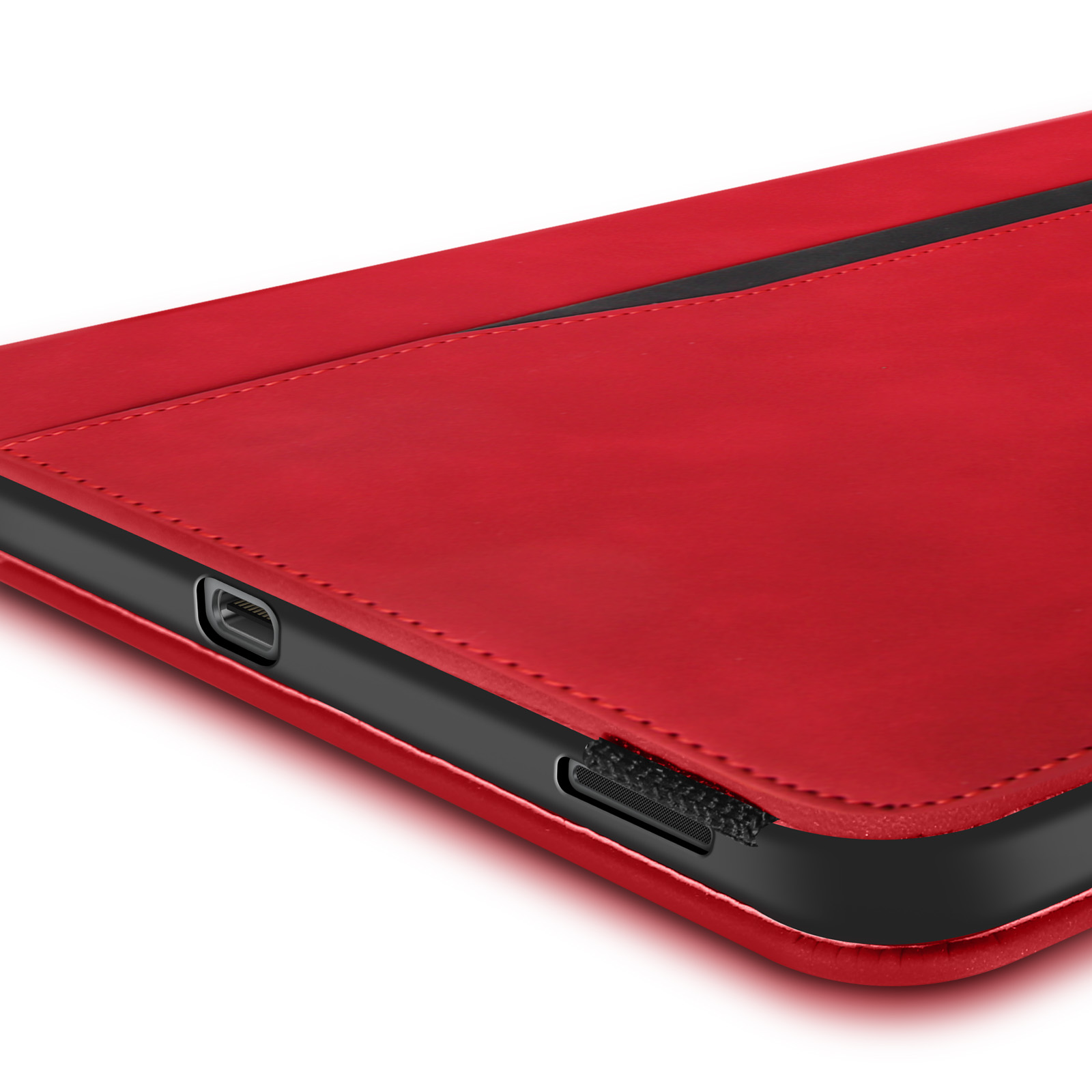 Primo piano di una custodia per tablet rossa.