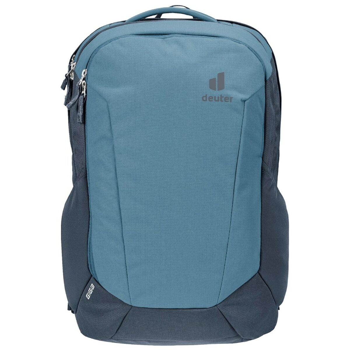 Blau-grauer Deuter-Rucksack mit dem Deuter-Logo auf weißem Hintergrund.