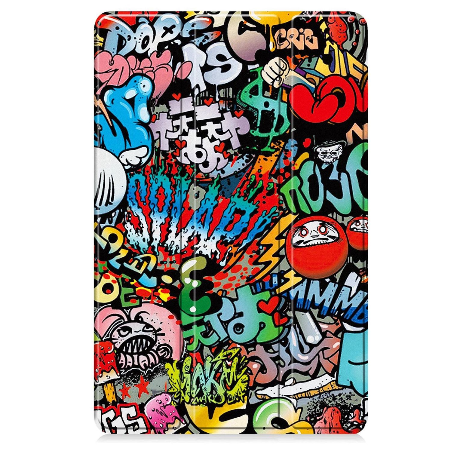 Tablet-Hülle mit farbenfroher Graffiti-Kunst bedeckt.