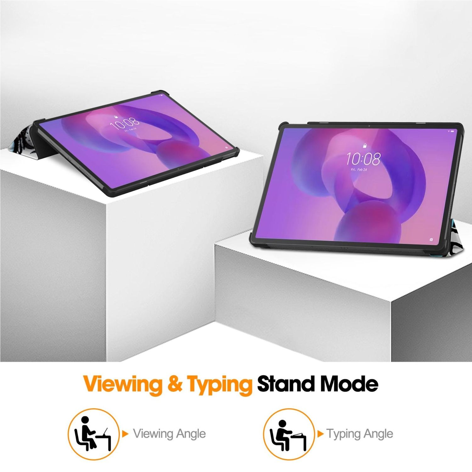 Tablets auf weißen Blöcken, die Betrachtungs- und Tippwinkel zeigen.