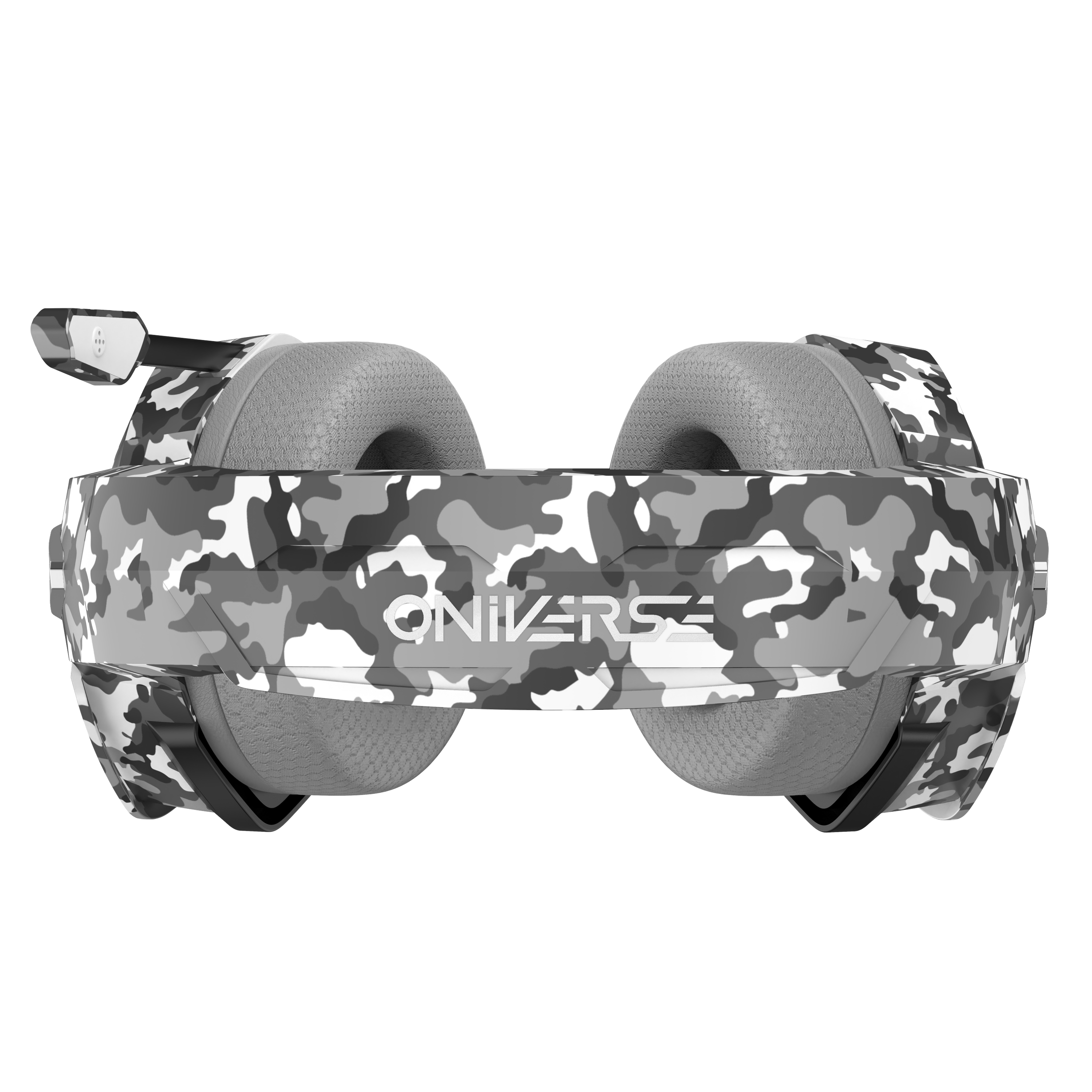 Camouflage headset from behind. White background.