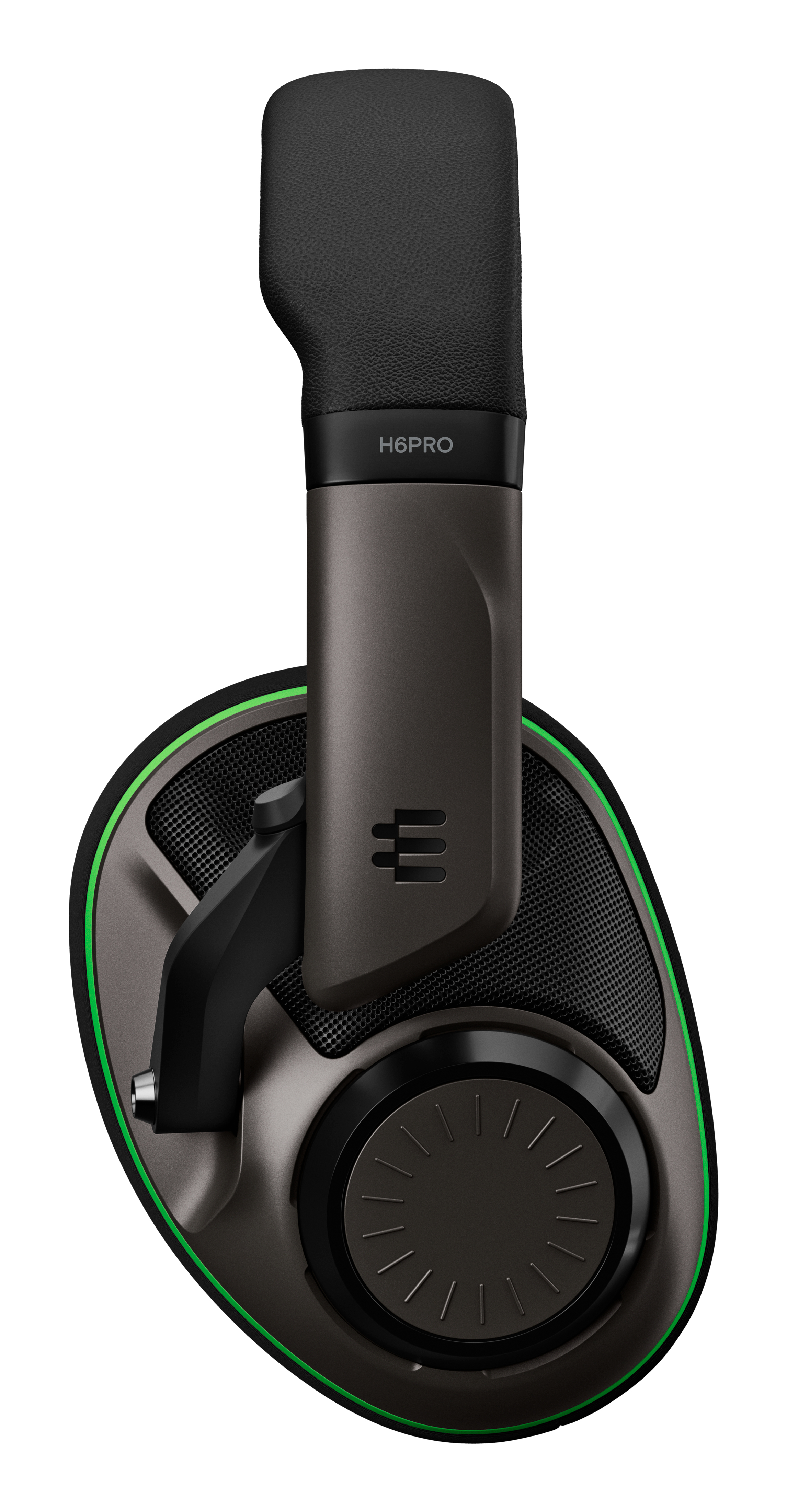 Cuffie grigie e nere con accenti verdi. Il nome "H6PRO" è visibile sulla fascia.