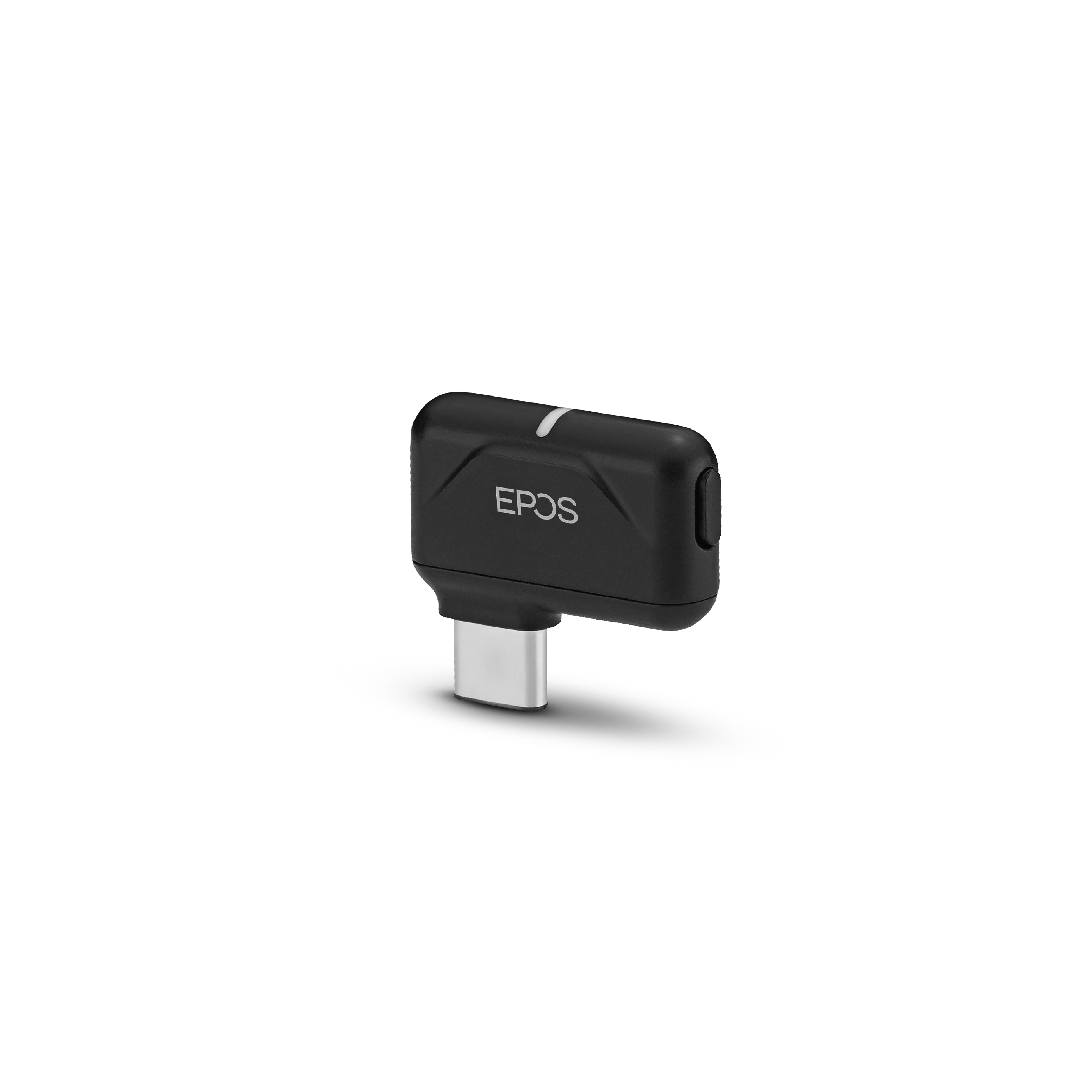 Adattatore USB-C EPOS nero, su sfondo bianco.