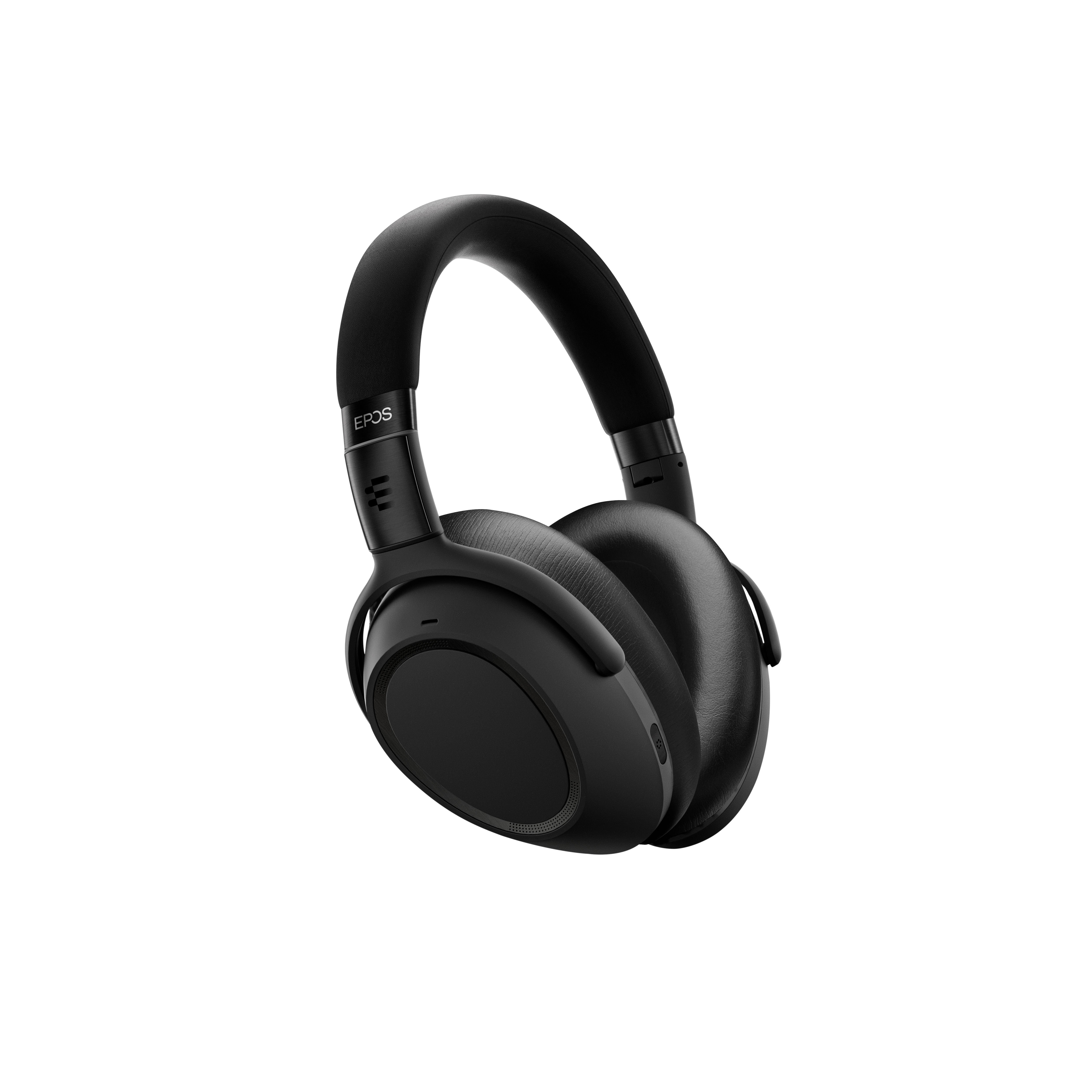 Cuffie over-ear nere, marchio EPOS, su sfondo bianco.