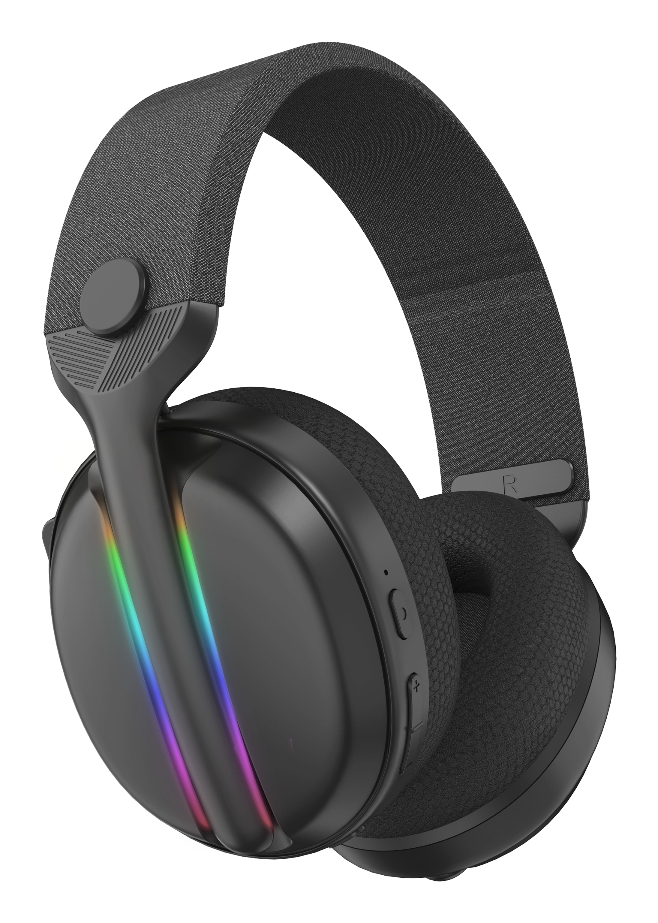 Czarne słuchawki z kolorowymi światłami.