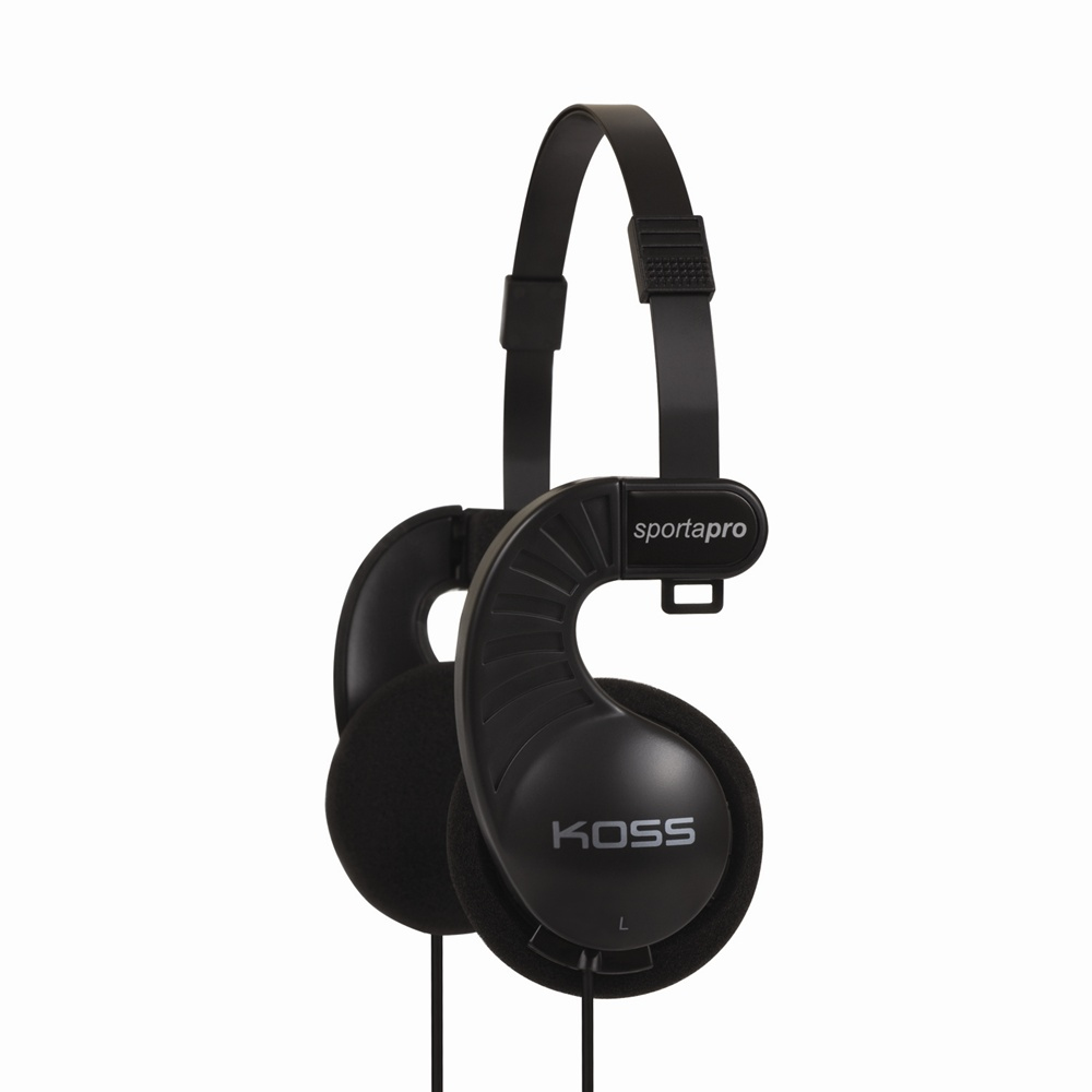 Cuffie Koss Porta Pro nere, vista laterale, su sfondo bianco.