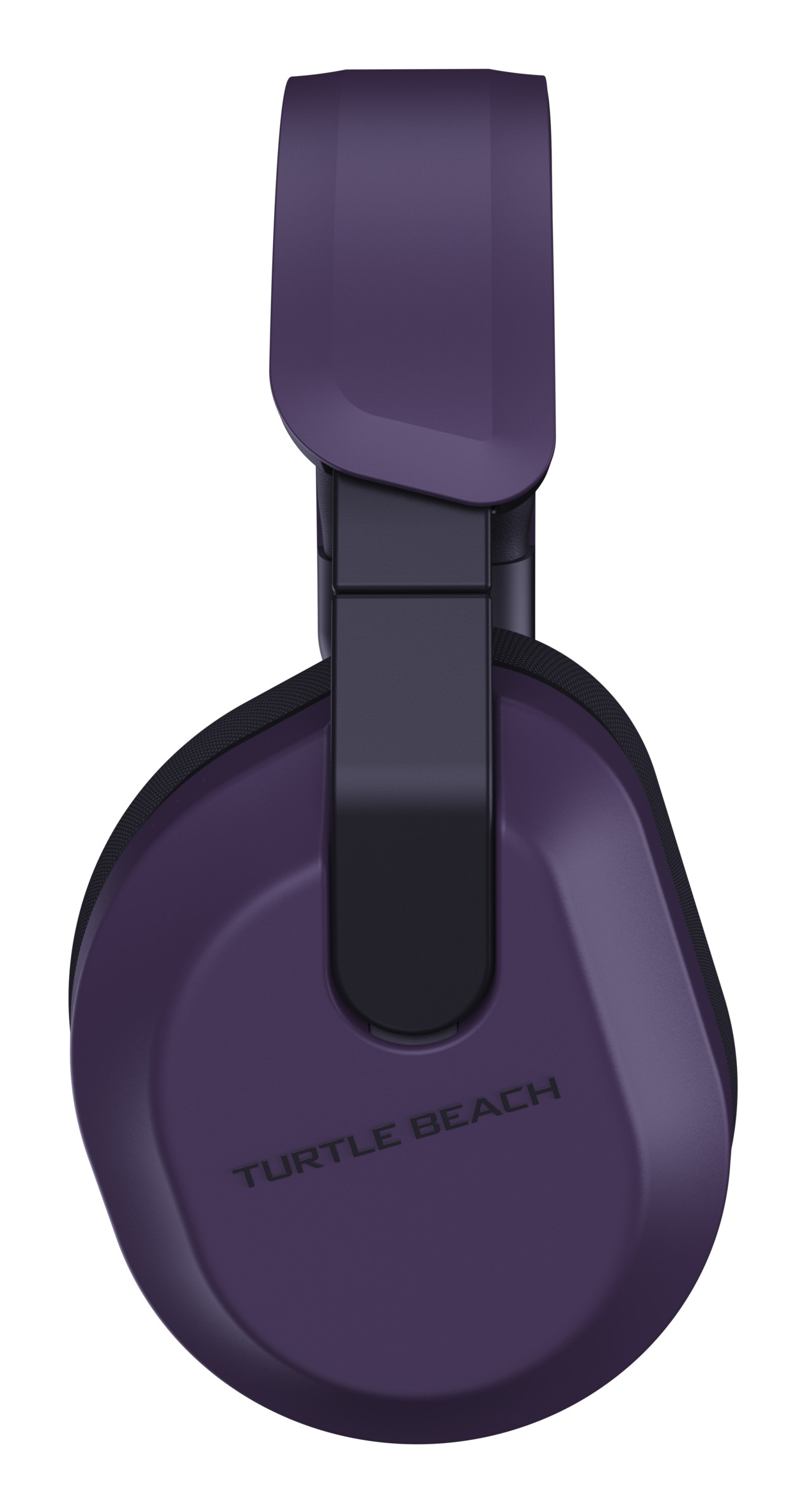 Lila Headset. Turtle Beach Logo. Seitenansicht. Schwarze Akzente. Weißer Hintergrund.
