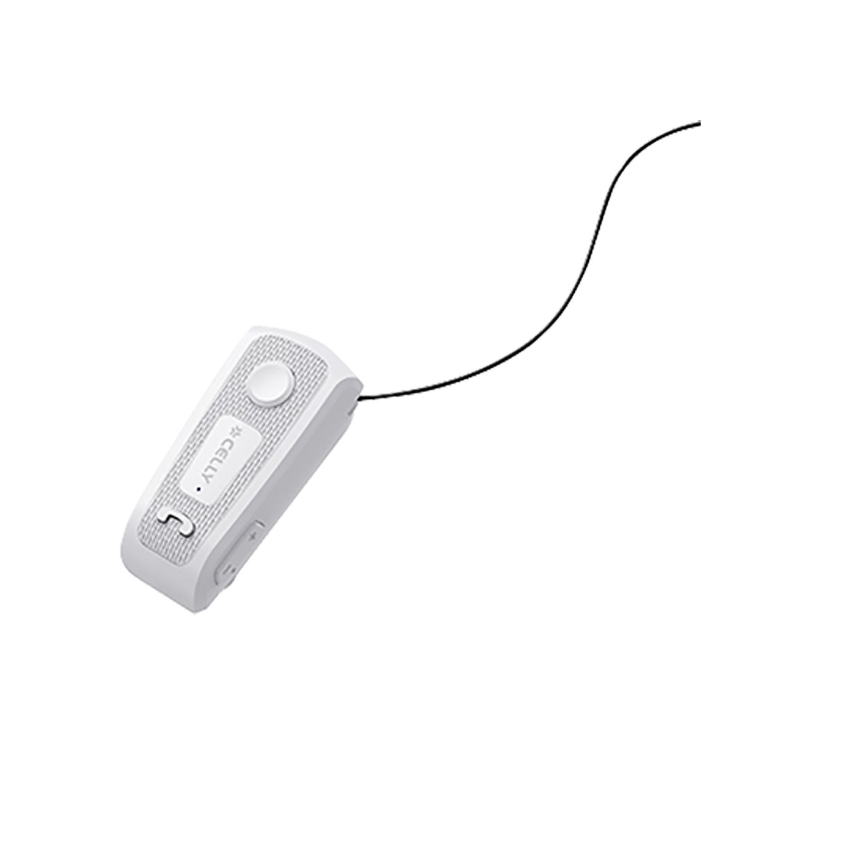 Dispositivo rettangolare bianco, con un pulsante e un cavo, il marchio è CELLY.