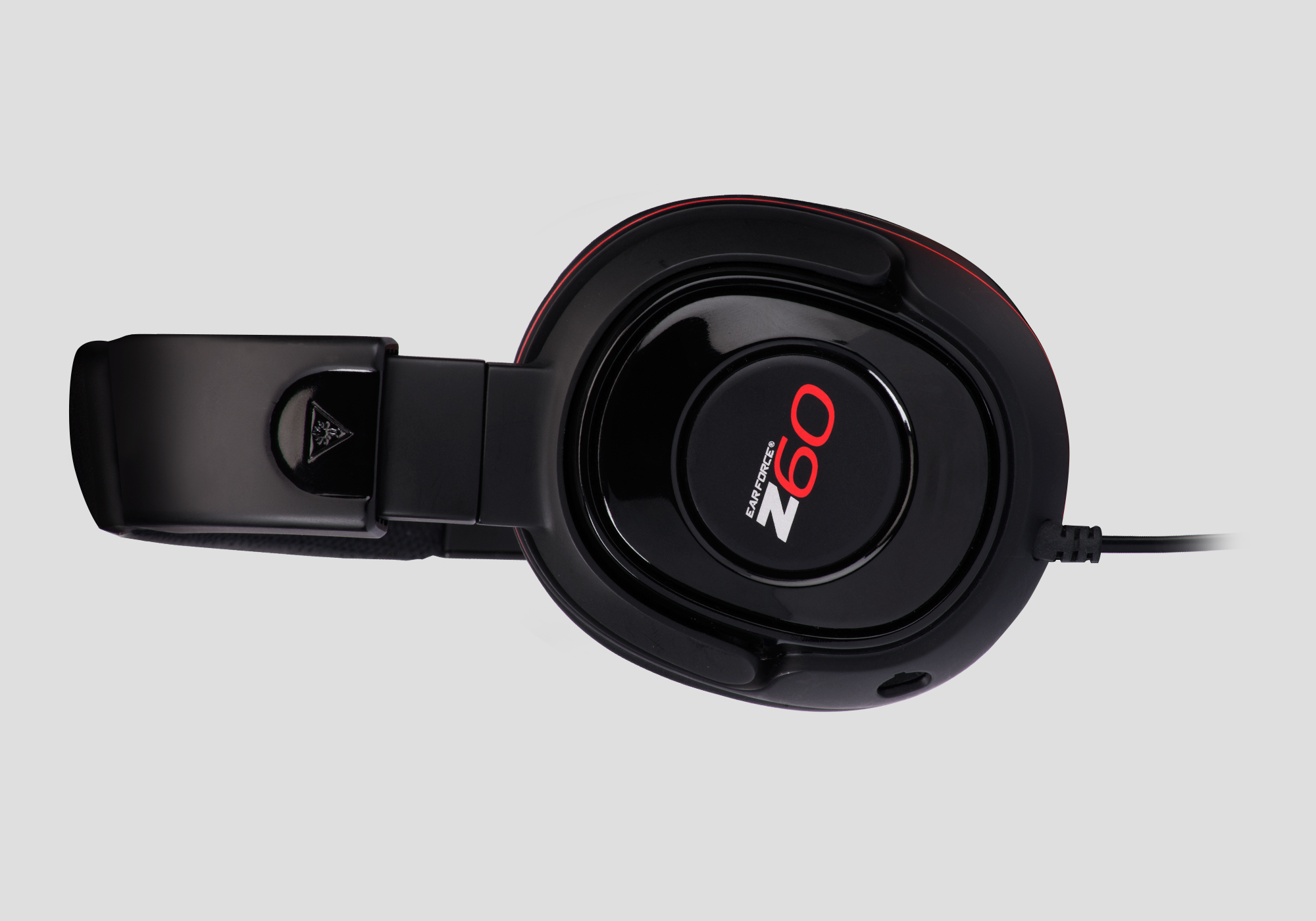 Cuffie da gioco nere con dettagli rossi, viste dall'alto. Il testo 'Z60' è ben visibile sul lato.