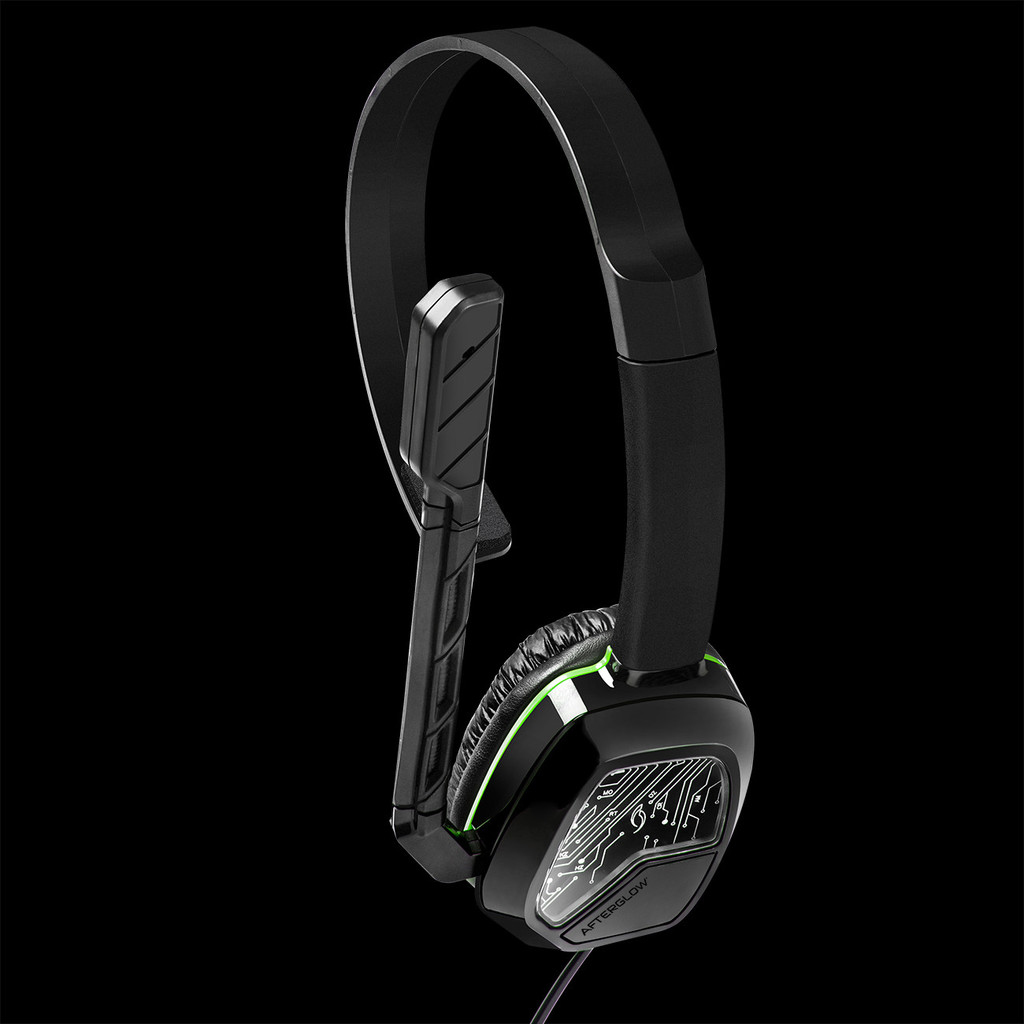 Cuffie da gioco nere con microfono e scritta 'AFTERGLOW'.