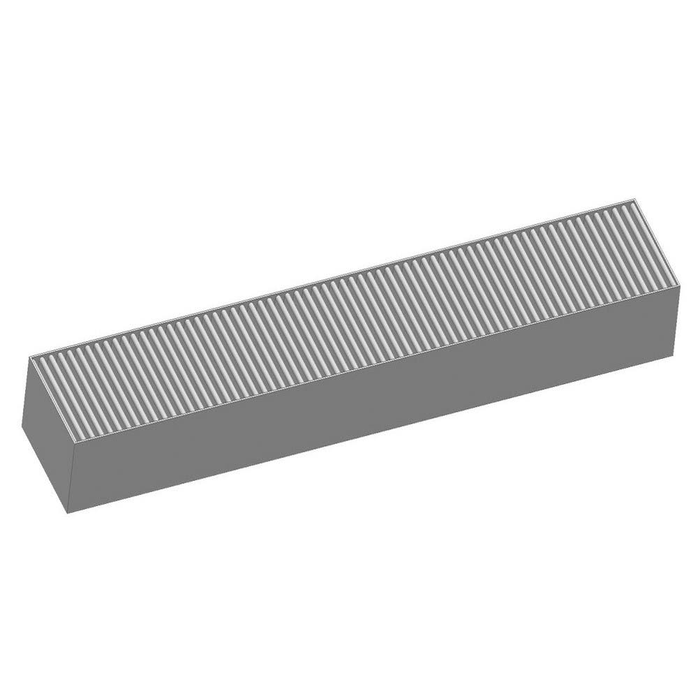 Un filtro grigio rettangolare con creste parallele.