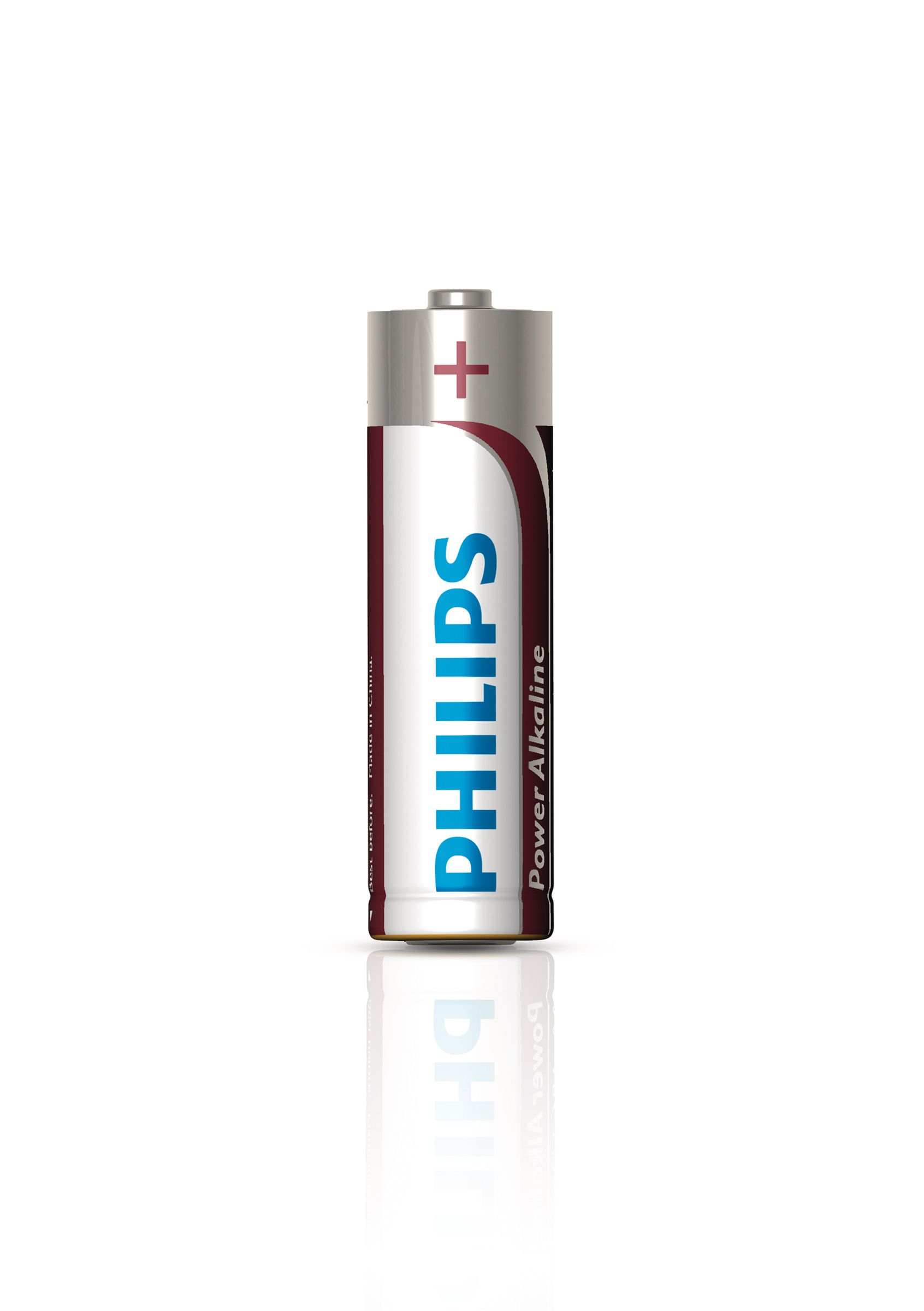 Bateria Philips Power Alkaline AA, z czerwonym i niebieskim oznaczeniem.