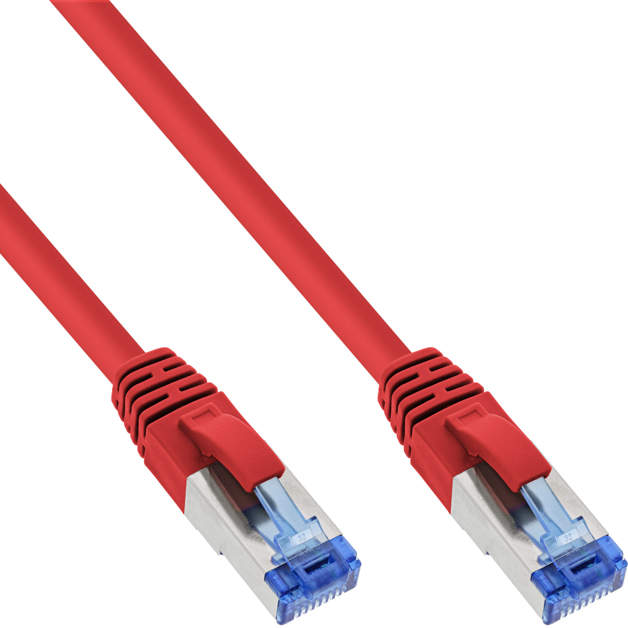 Zwarte netwerkkabel met haakse connector en witte router op de achtergrond.