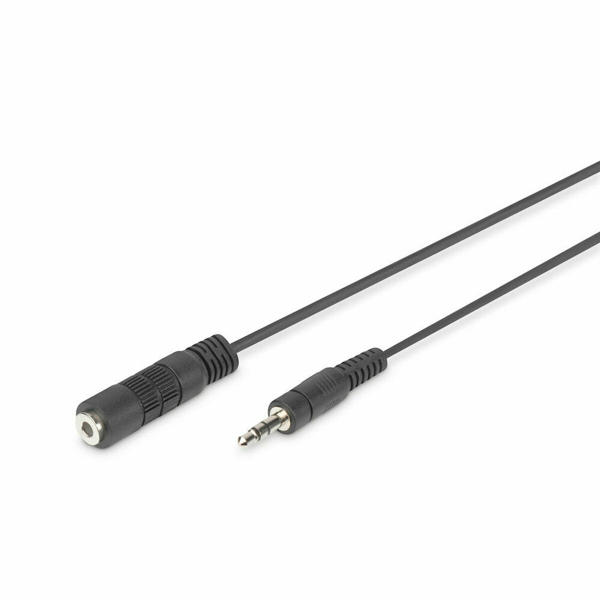 Cavo audio nero con connettori femmina e maschio.